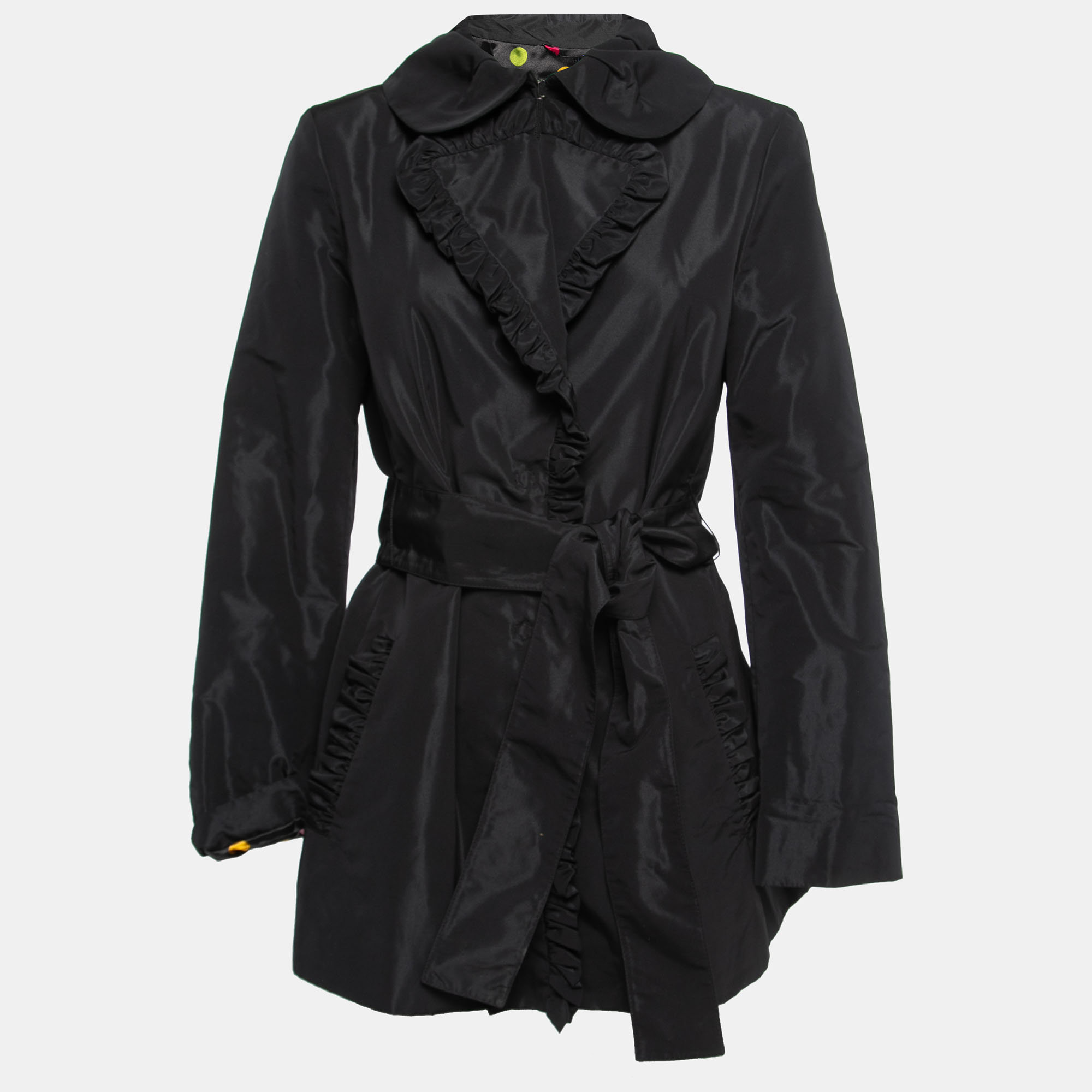 Pre Owned D&G by Dolce & Gabbana Black Synthetic Ruffled Belted Jacket M