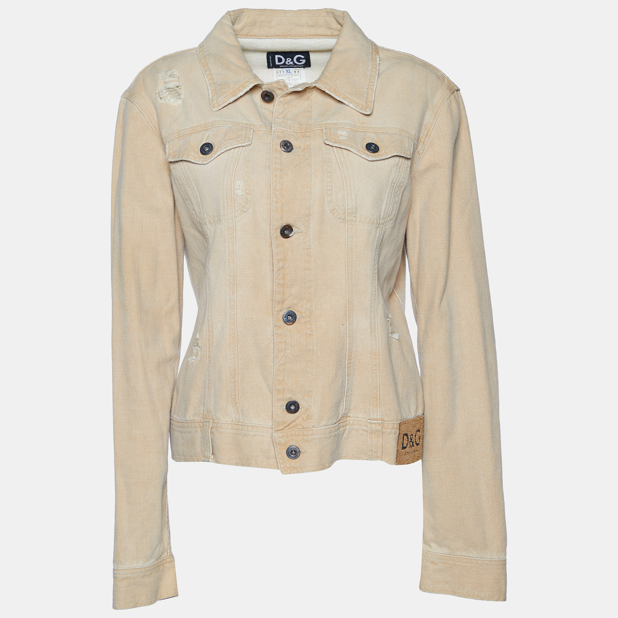Pre Owned D&G Beige Denim Distressed Button Front Jacket XL