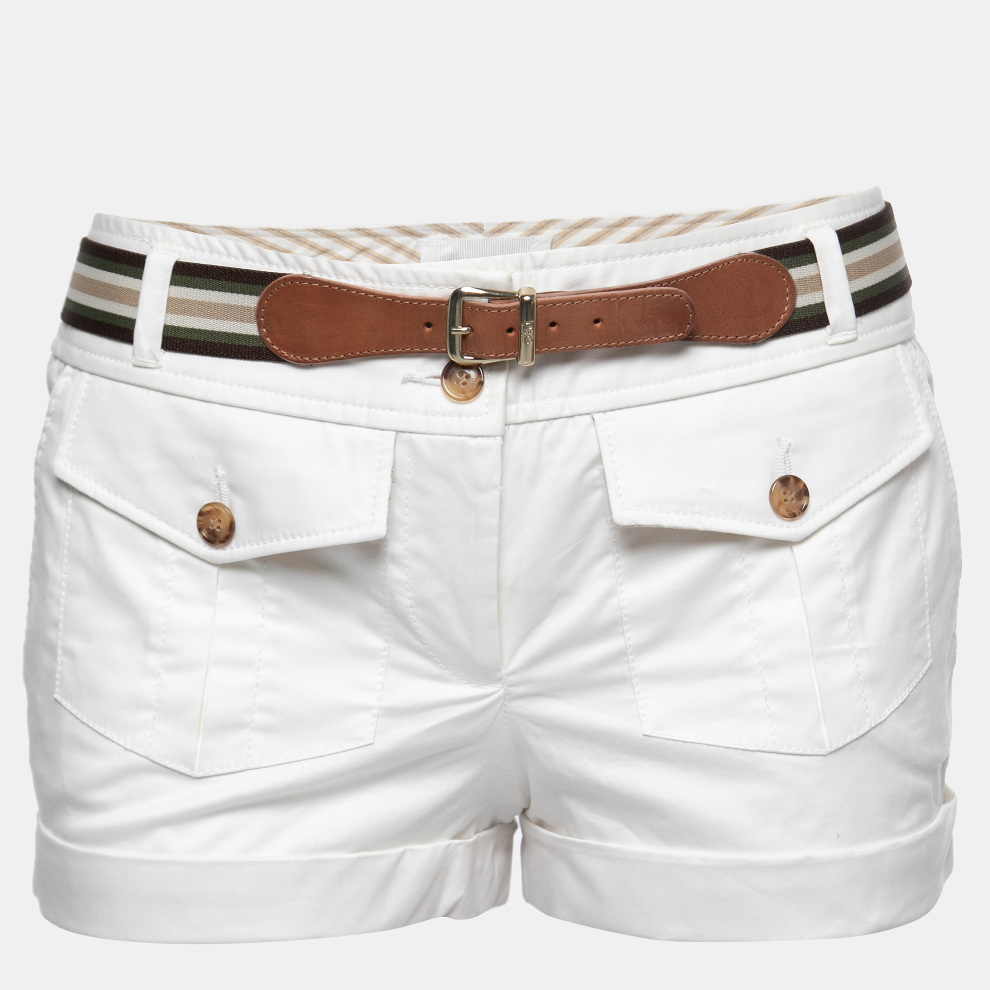 Pre-owned D & G White Cotton Belted Mini Shorts S