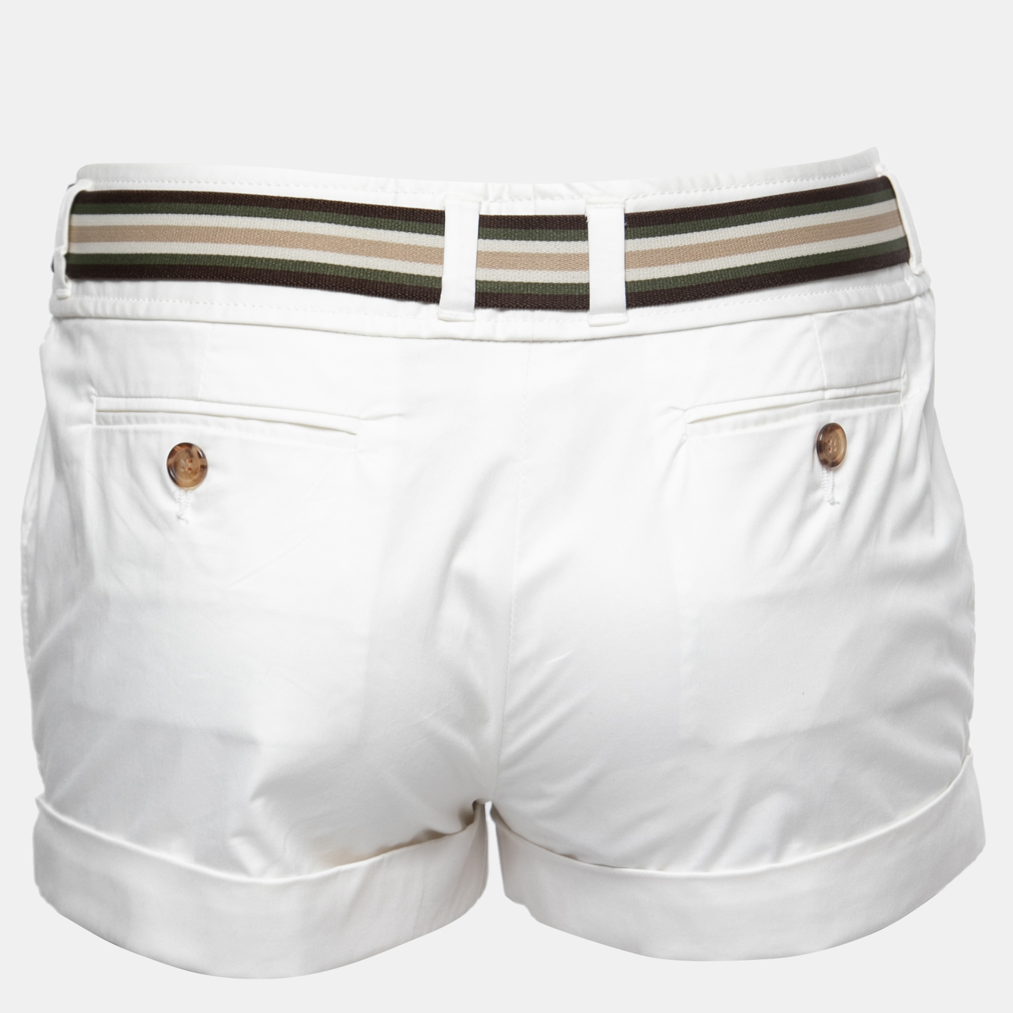 

D&G White Cotton Belted Mini Shorts