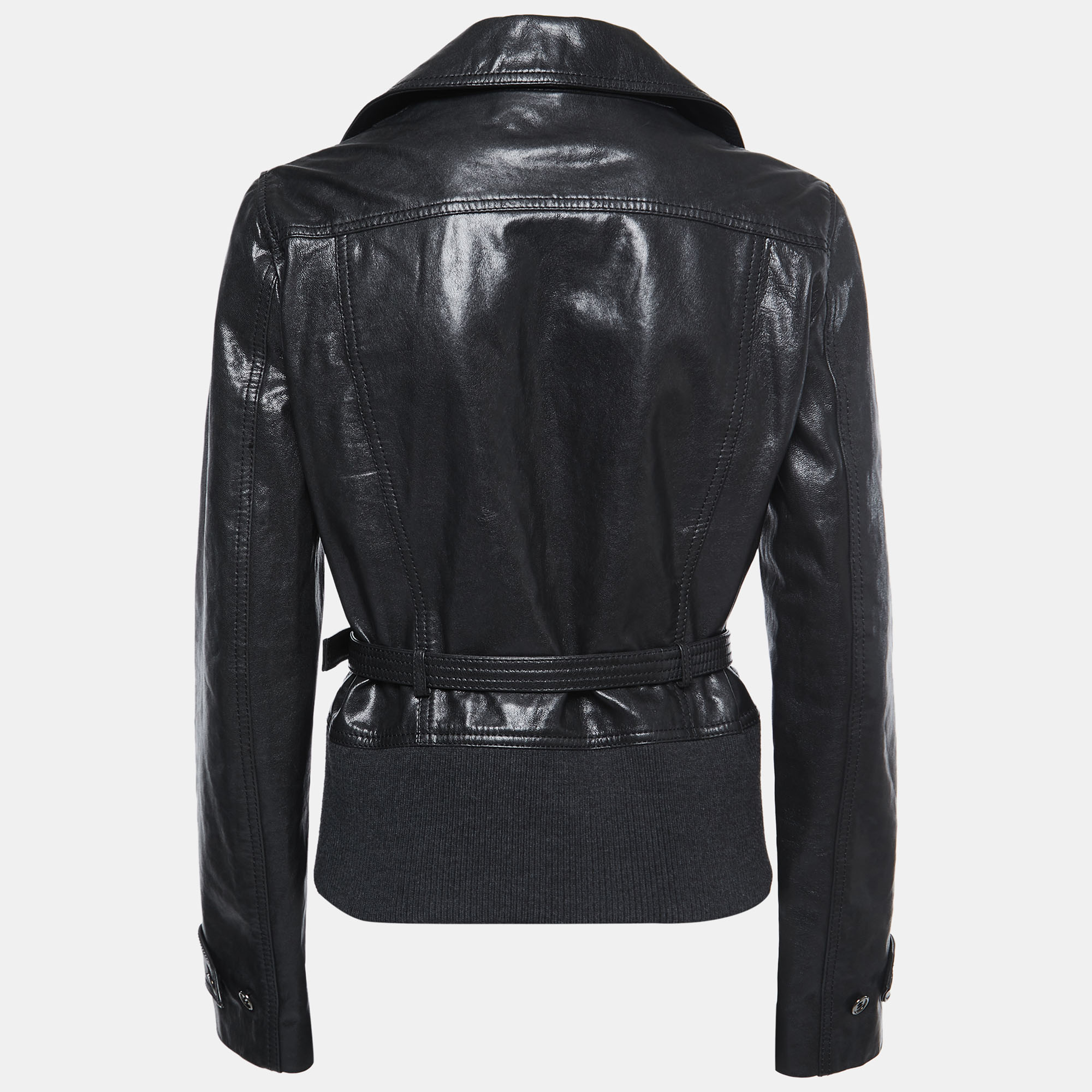 

D&G Black Leather Belted Biker Jacket