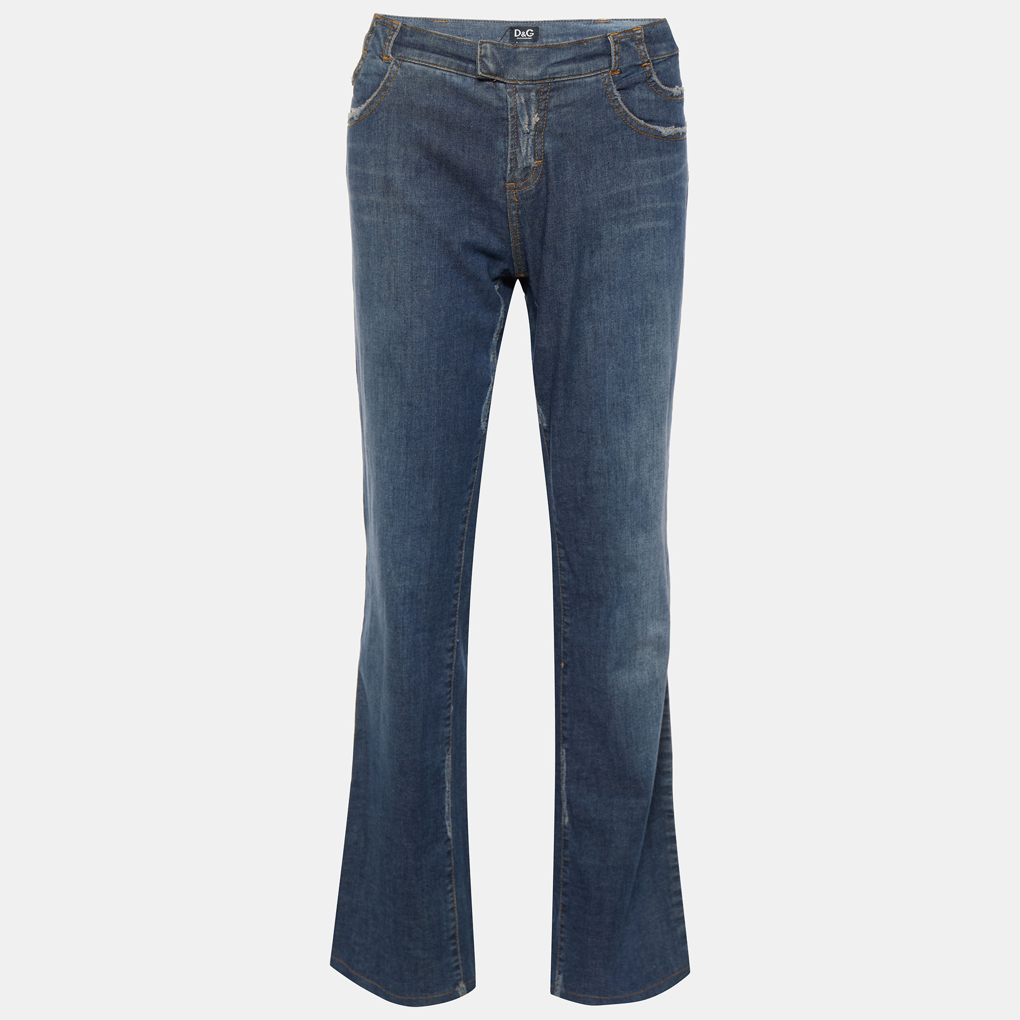 Pre-owned D & G Blue Distressed Denim Straight Leg Jeans M