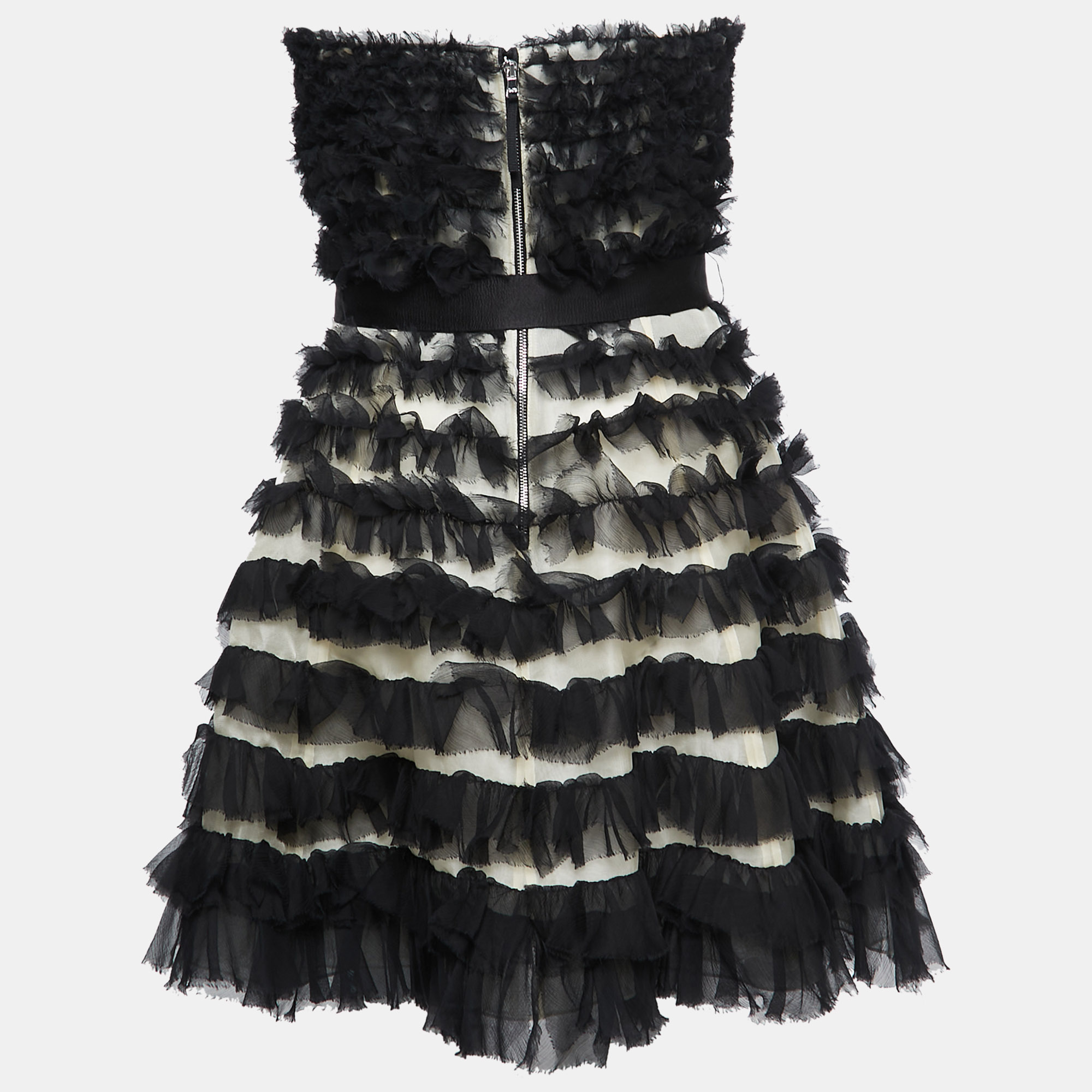 

D&G Black Silk Ruffled Belted Strapless Mini Dress