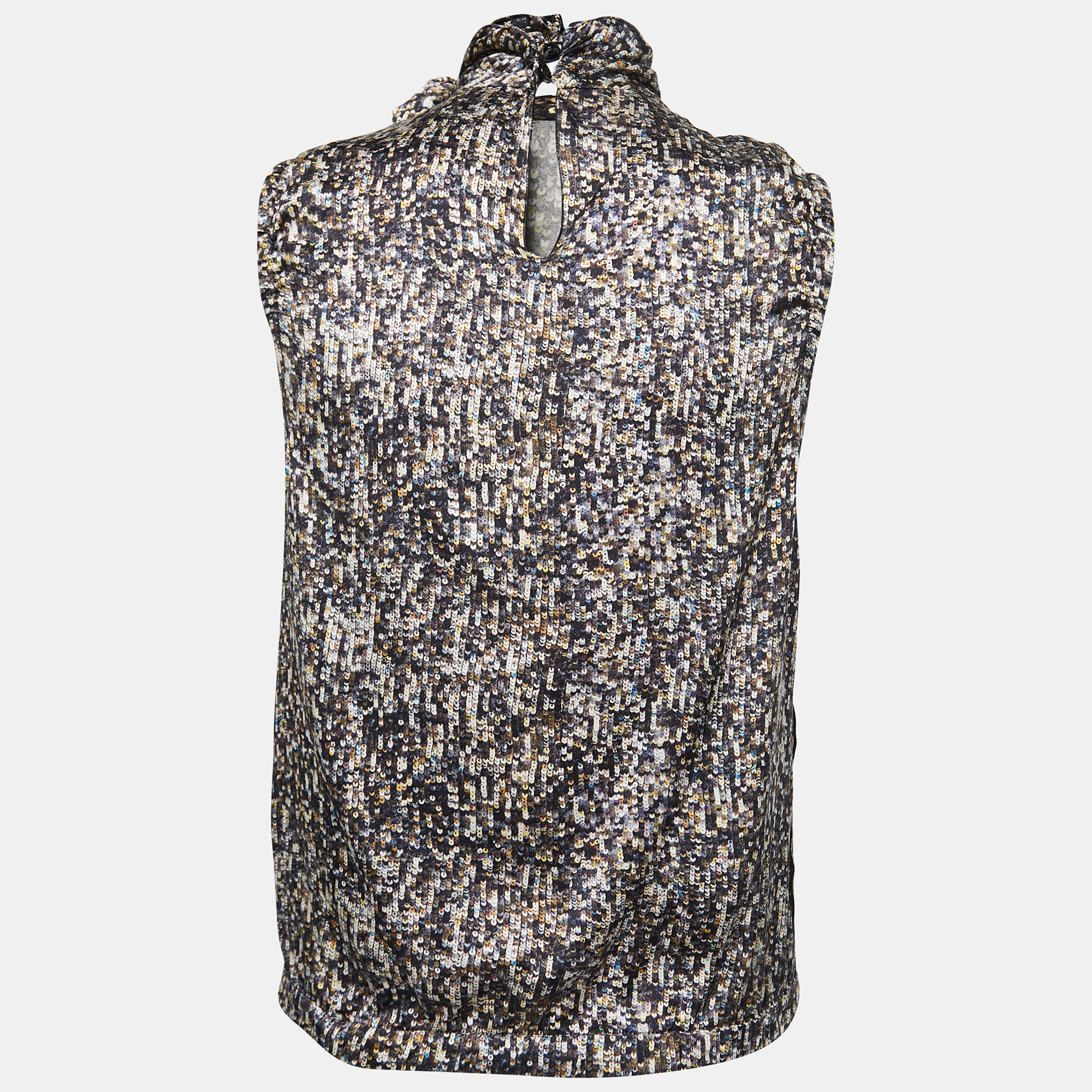 

D&G Multicolor Sequin Printed Silk High Neck Sleeveless Top