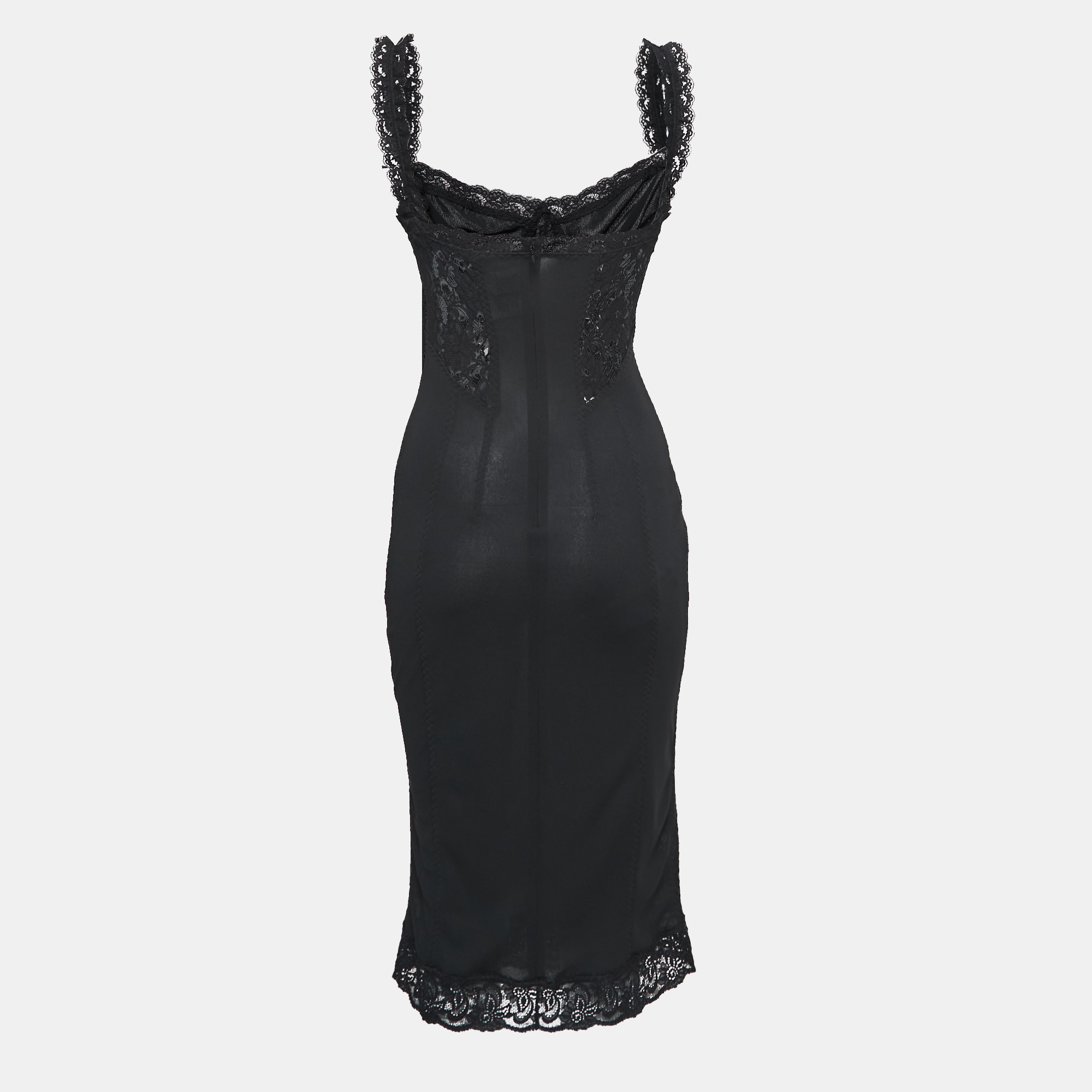 

D&G Black Stretch Crepe & Lace Sheer Cami Dress