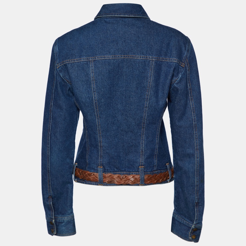 

D&G Blue Denim Leather Trim Detail Zip Front Jacket
