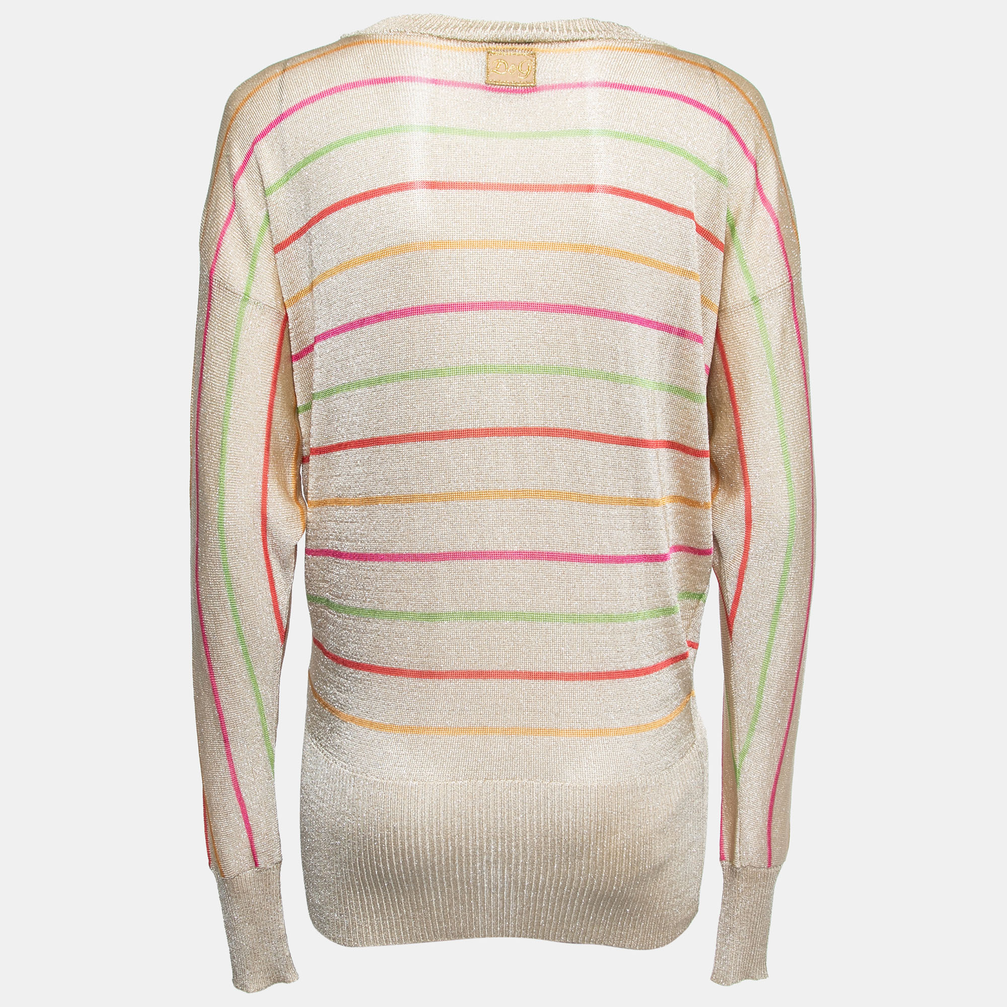 

D&G Cream Striped Lurex Knit Wide Neck Sweater