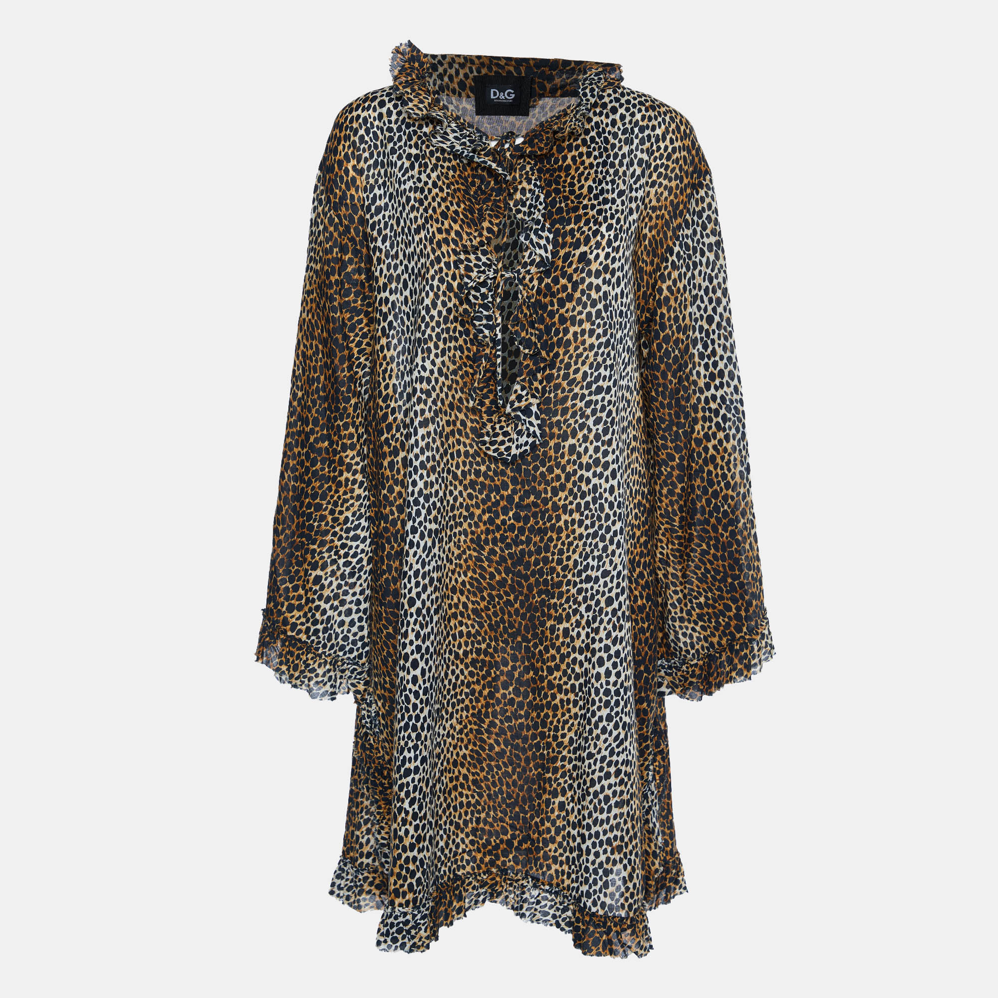 Pre-owned D & G Brown Animal Printed Cotton Shift Dress M