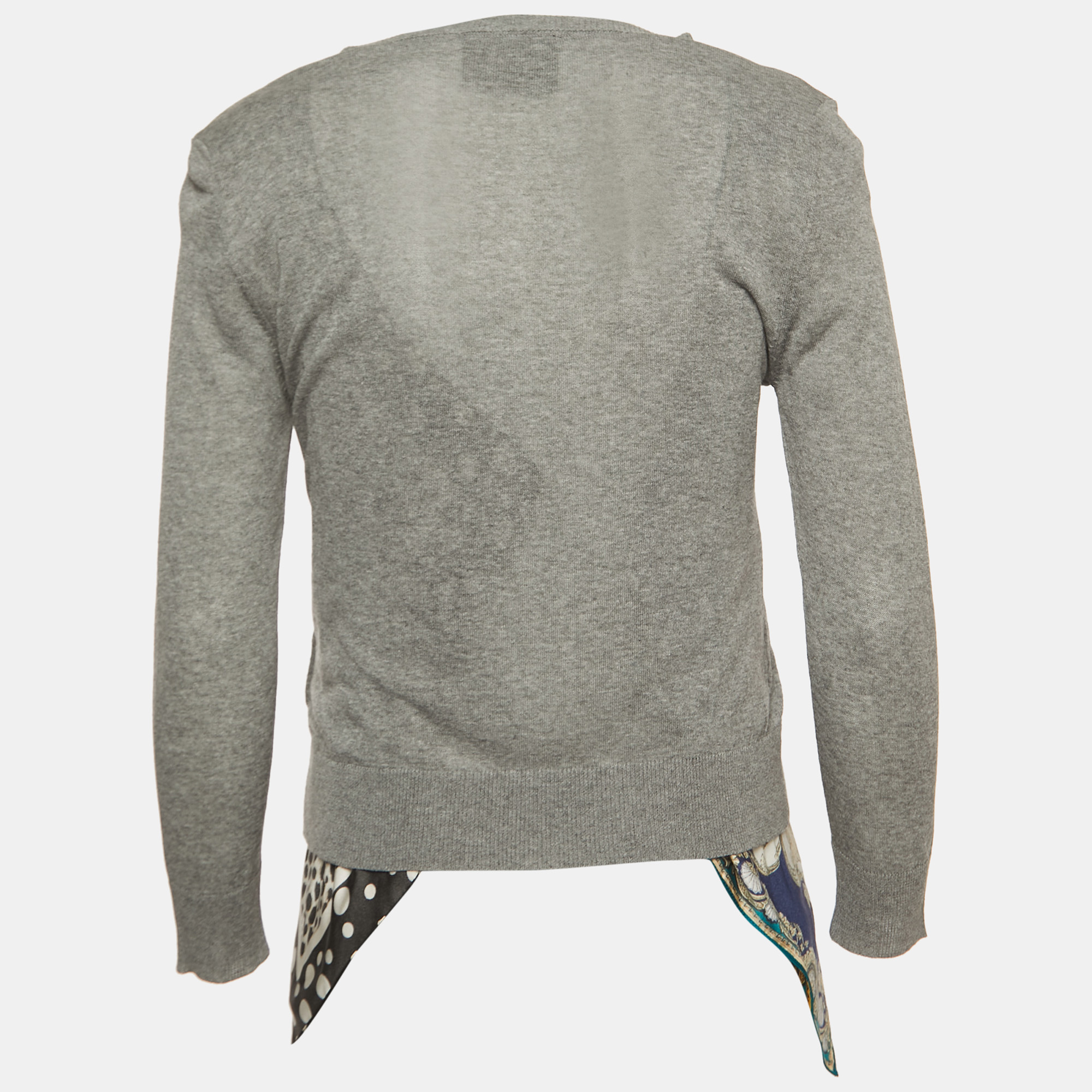 

D&G Grey Knit & Print Silk Button Front Cardigan
