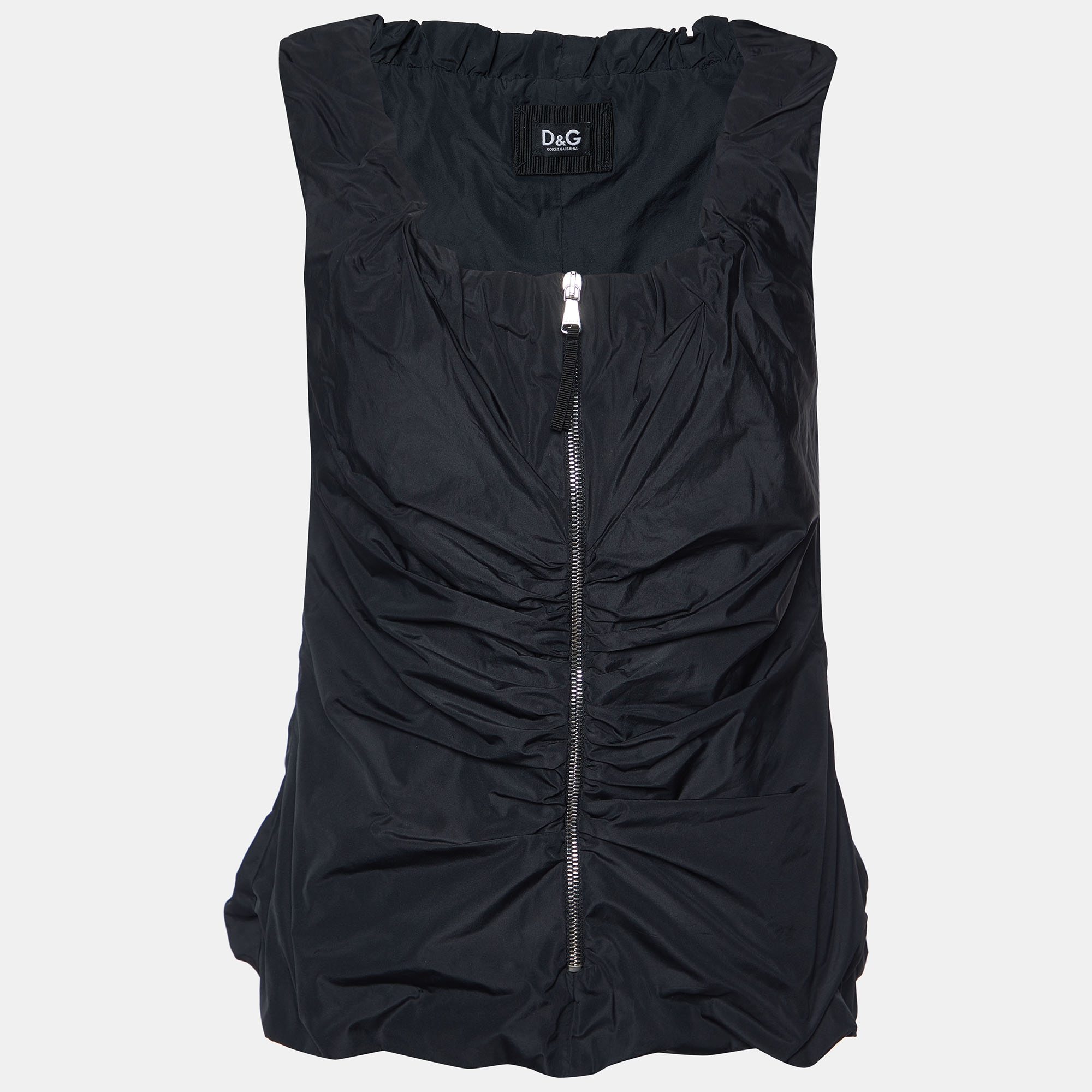 

D&G Black Faille Ruched Zipper Detail Sleeveless Top