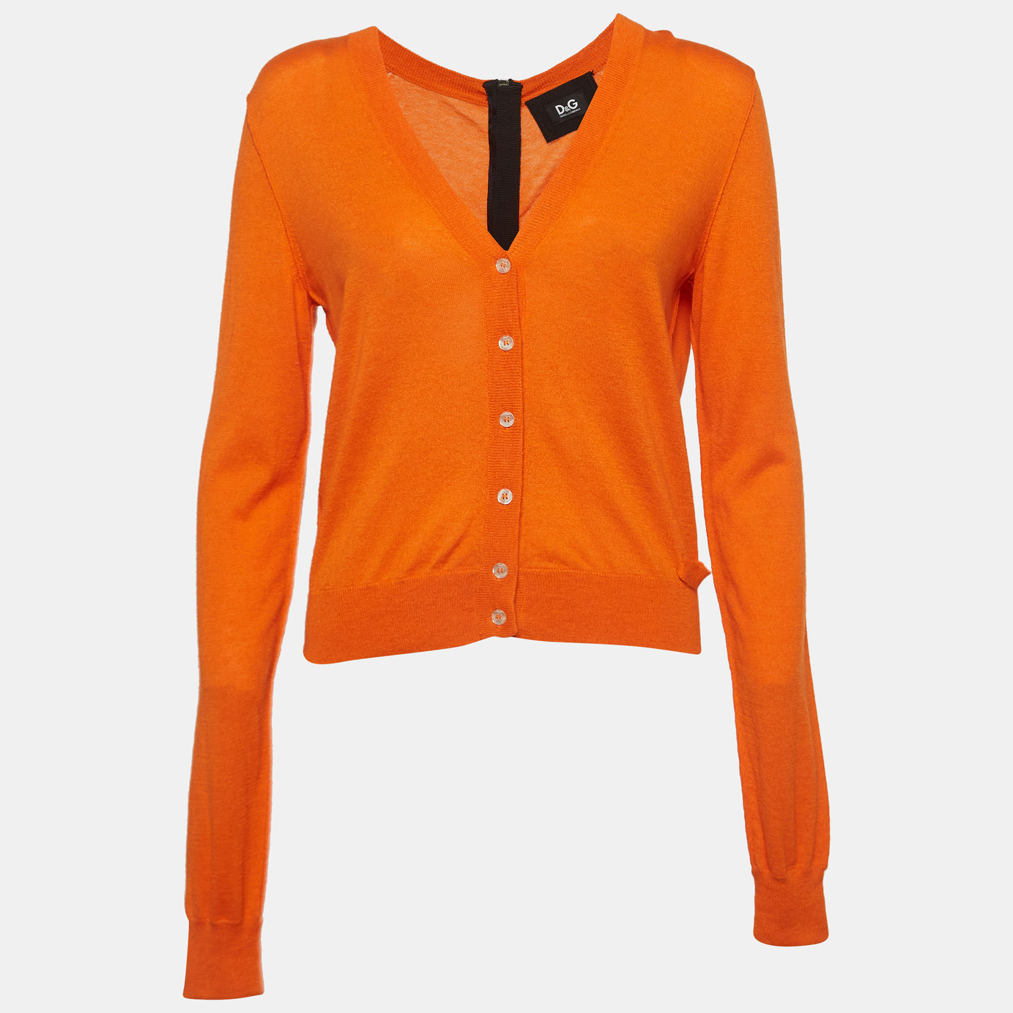 Pre-owned D & G Orange Knit Back Zipper Detail Cardigan L
