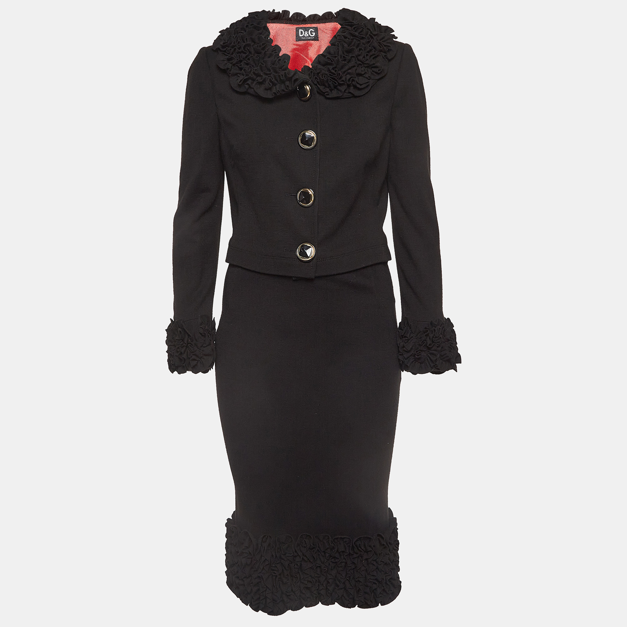 

D&G Vintage Black Wool Ruffled Skirt Top Set