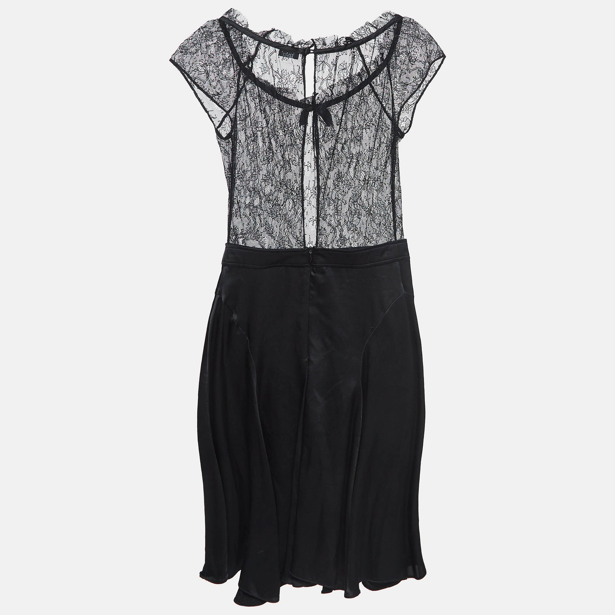 D&G Black Lace and Satin Flared Short Dress S 