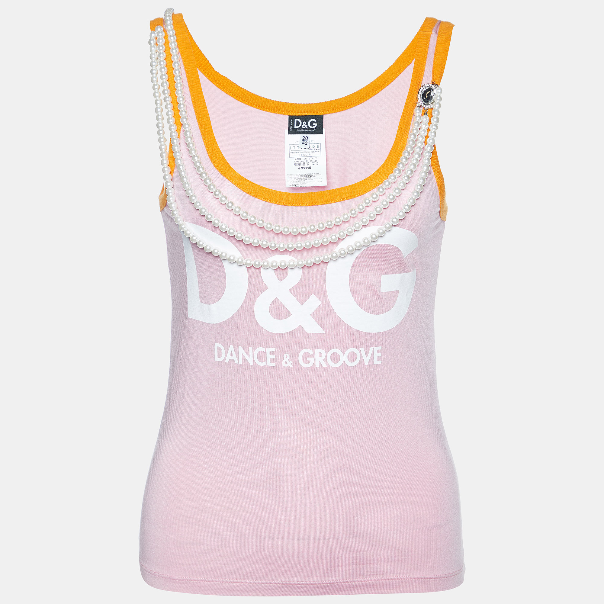 

D&G Pink Knit Pearls Chain Detail Sleeveless T-Shirt