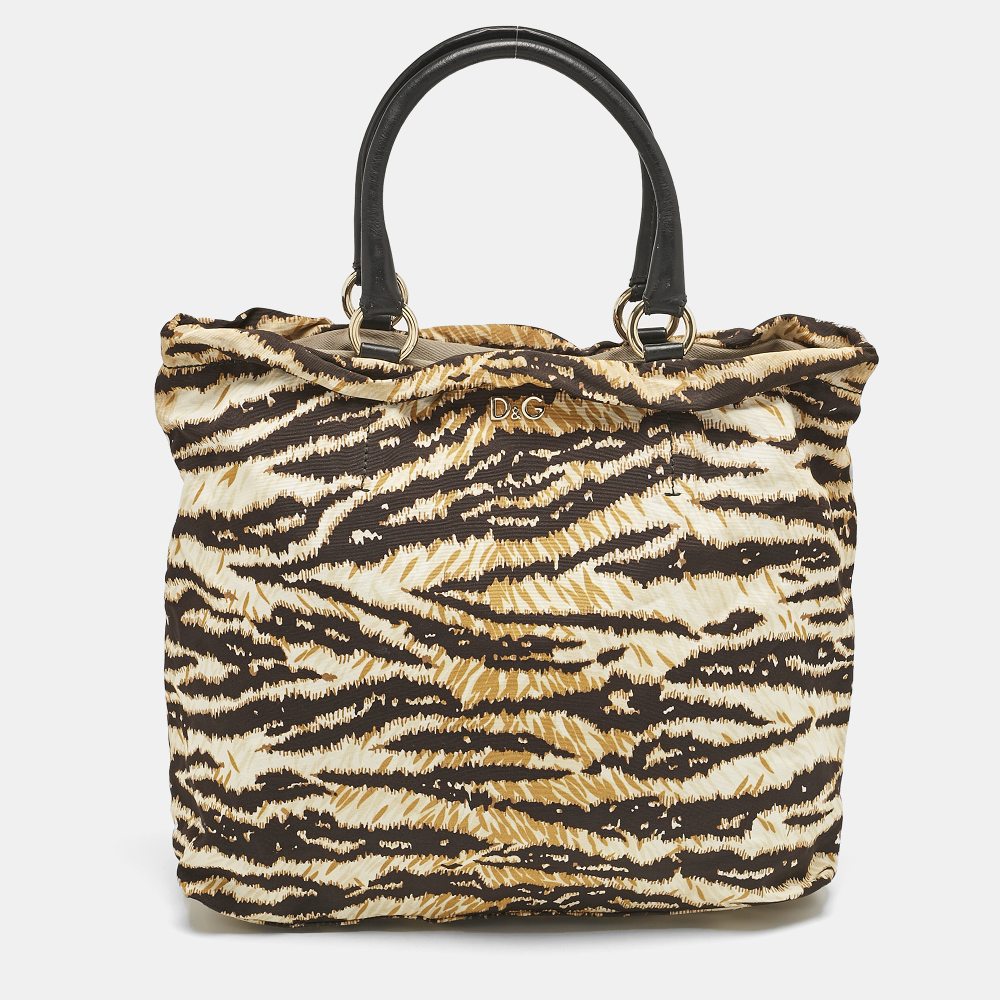 

D&G Cream/Brown Printed Fabric kori Tote