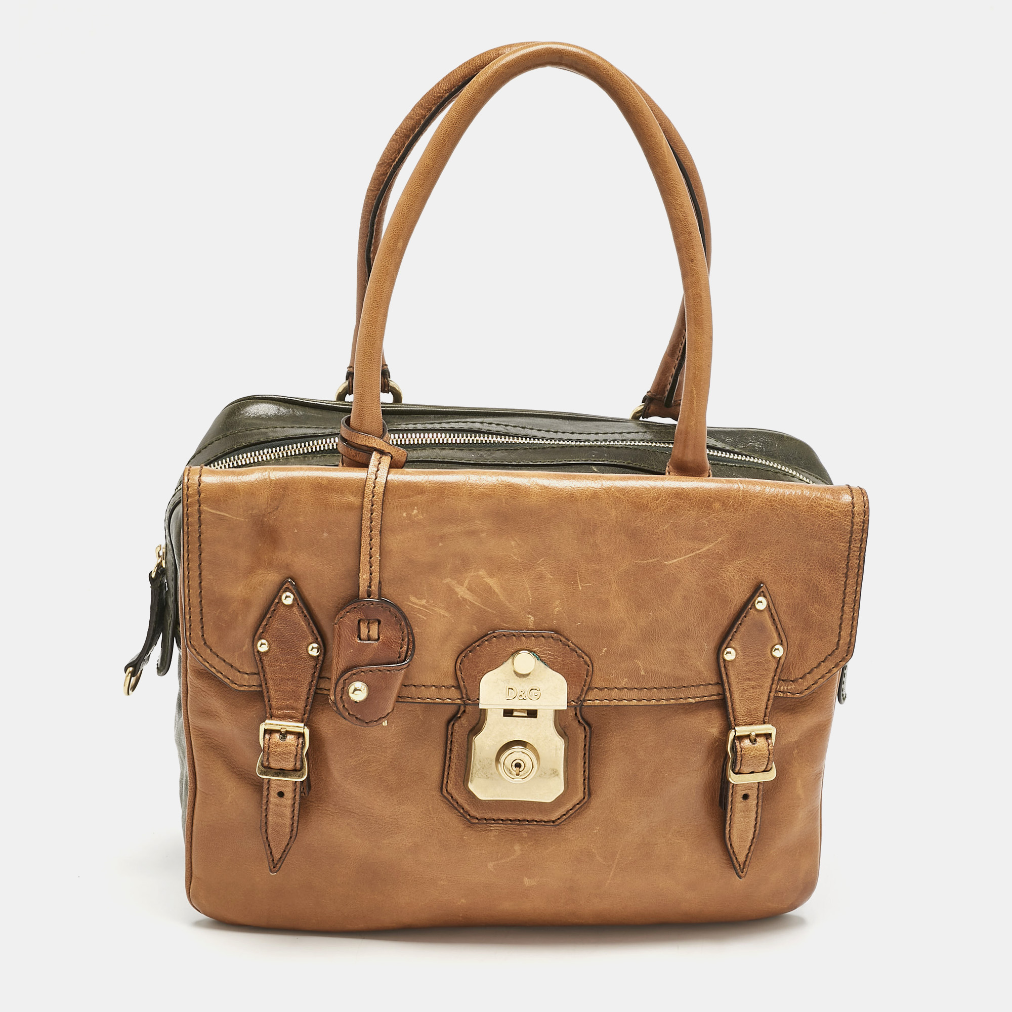 

D&G Brown/Olive Green Leather Allyson Satchel