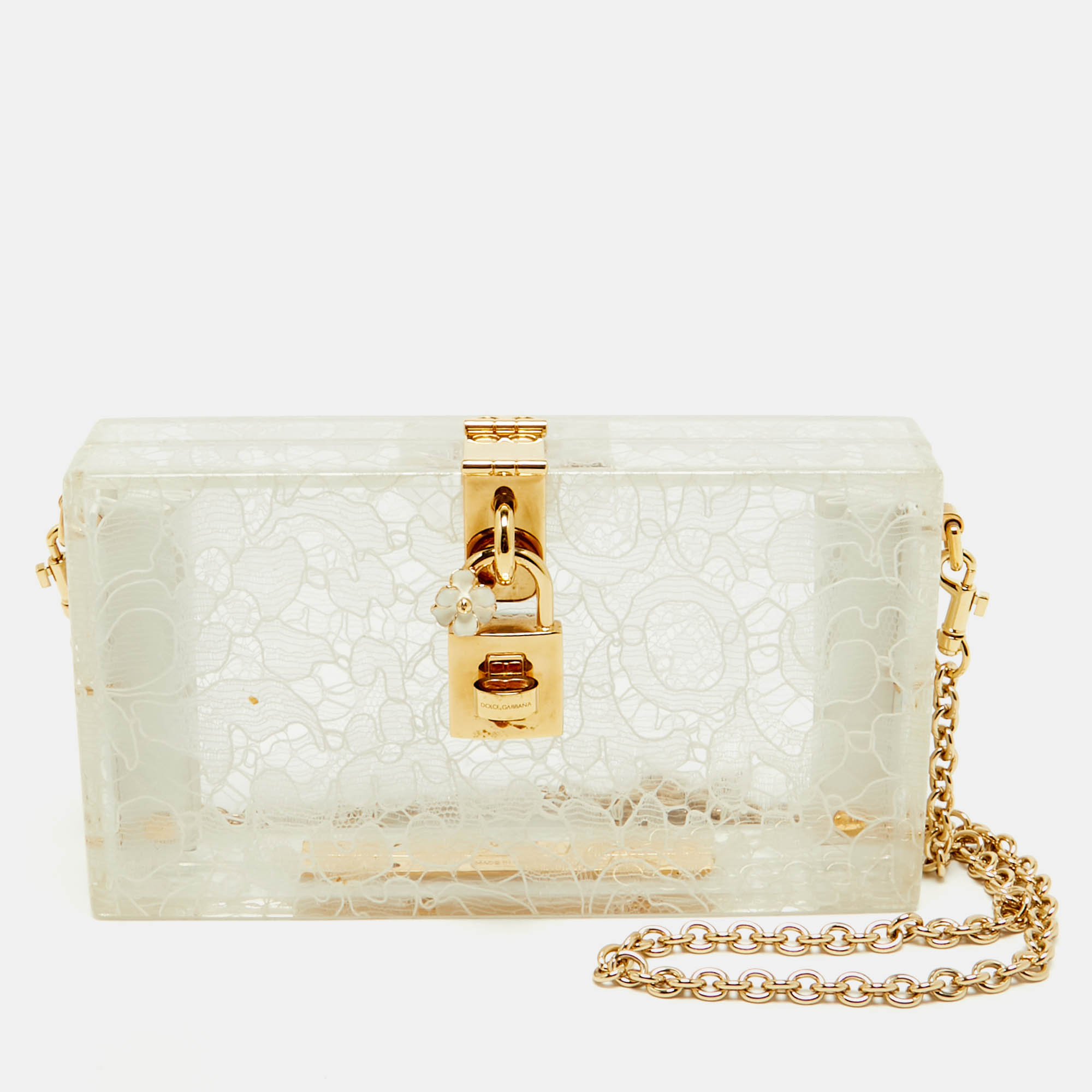 

Dolce & Gabbana Transparent/White Acrylic Lace Dolce Box Bag