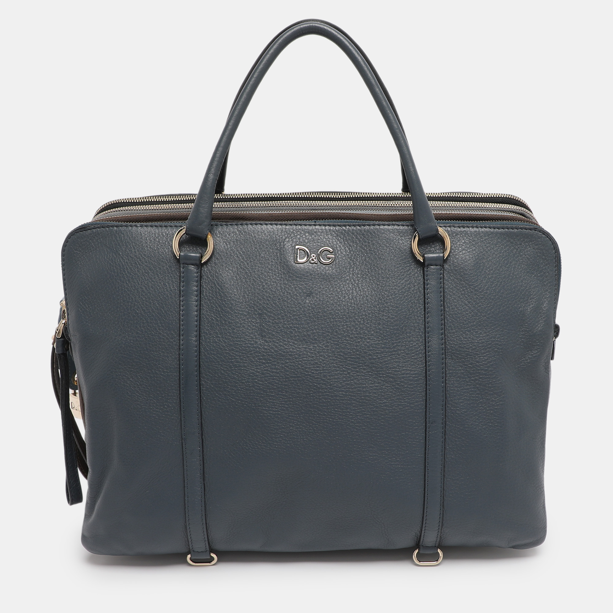Pre-owned D & G Tricolor Leather Lily Twist Satchel In Blue