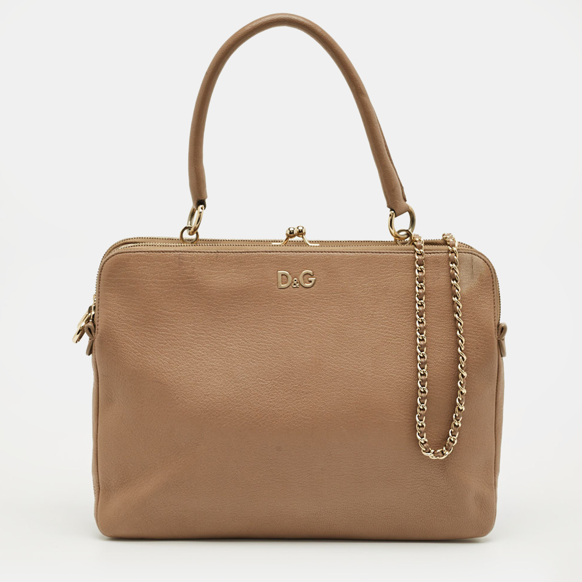 

D&G Beige Leather Lily Twist Top Handle Bag