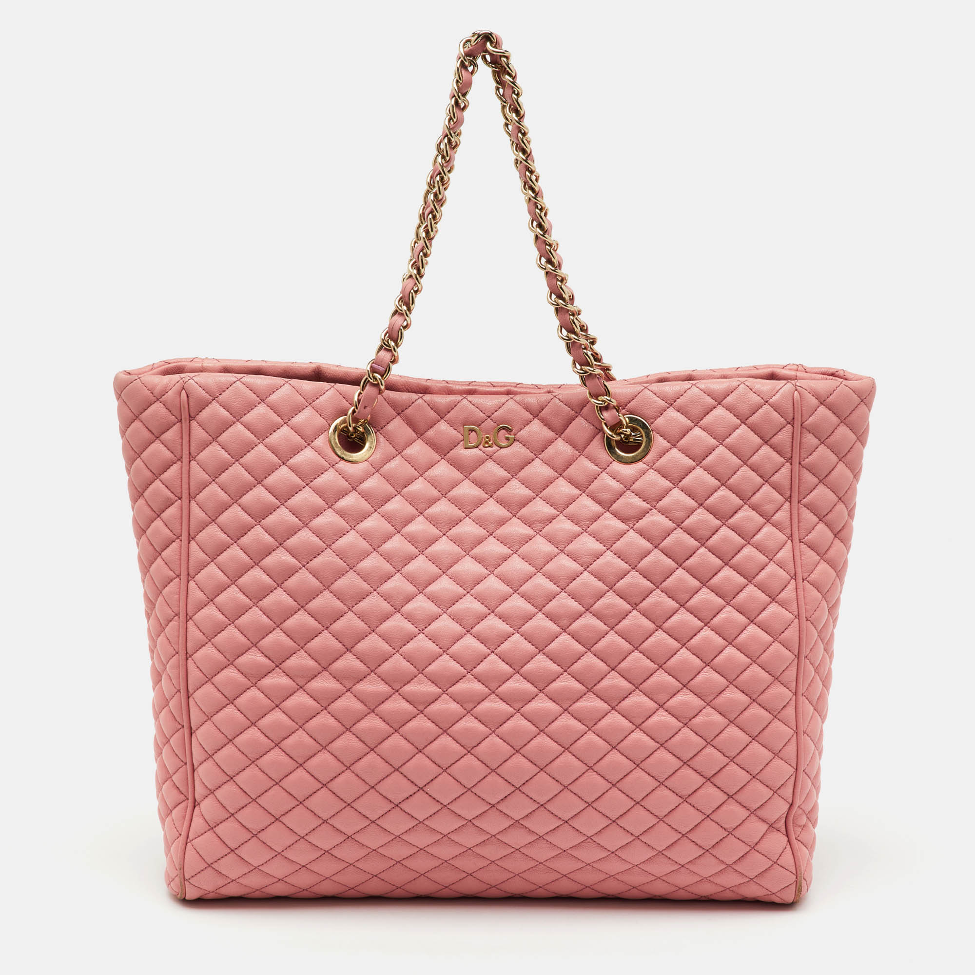 

D&G Peach Pink Quilted Leather Lily Glam Tote