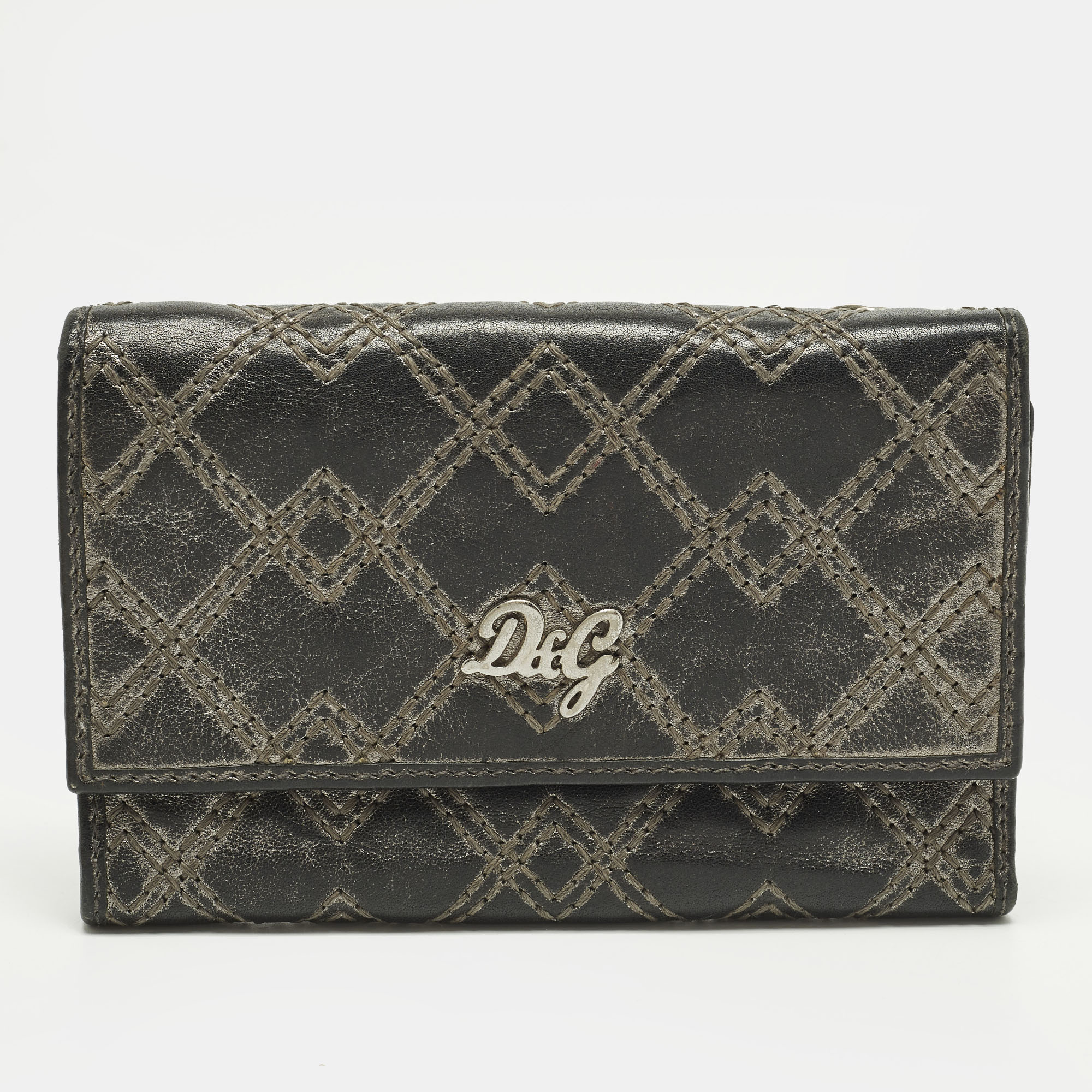

D&G Logo Stitched Grey Leather Trifold Wallet