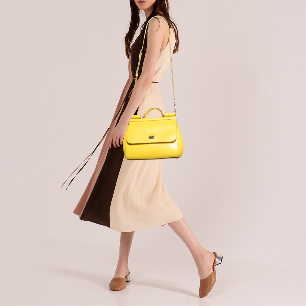 

Dolce & Gabbana Yellow Leather Miss Sicily Top Handle Bag