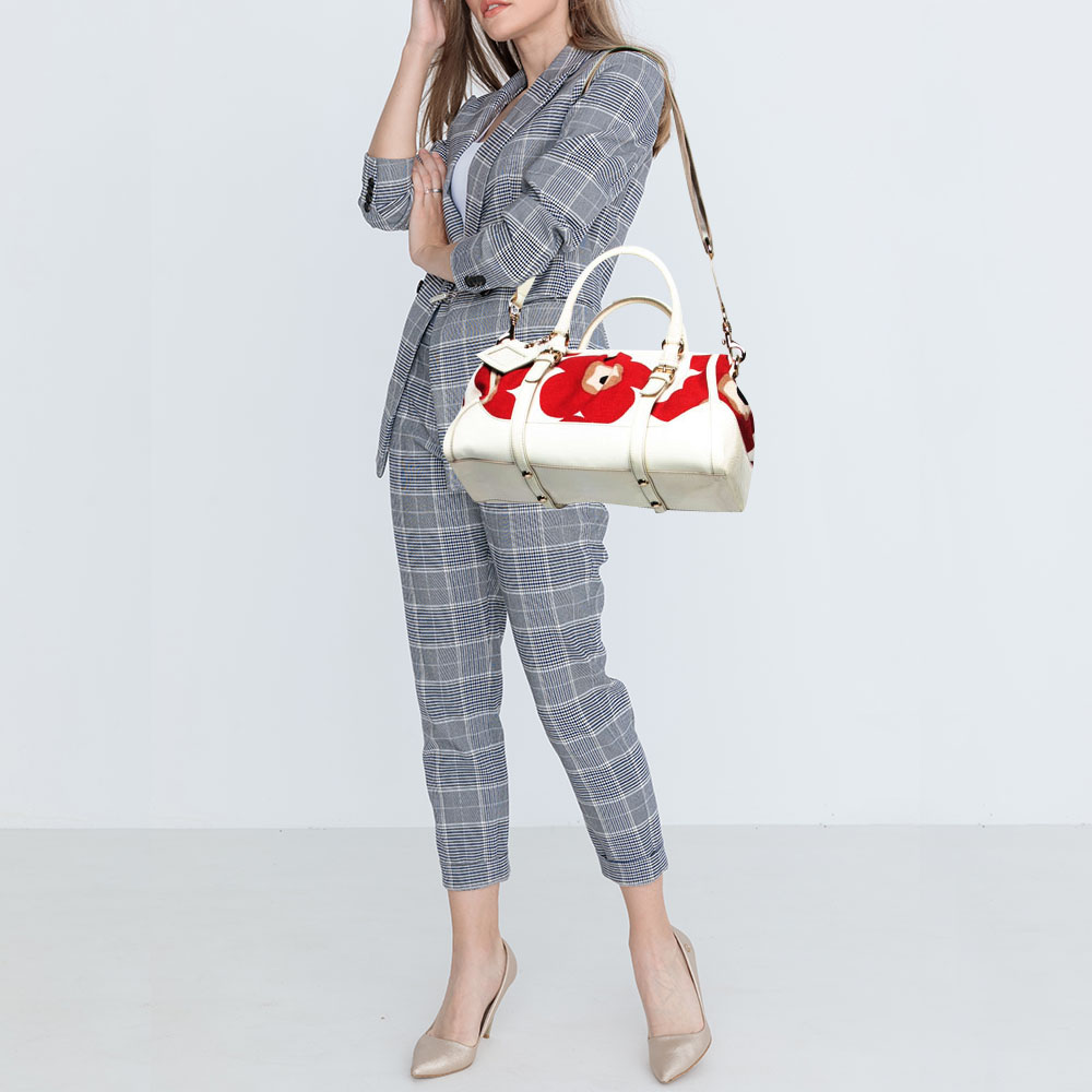 

D&G Red/White Floral Print Canvas And Patent Leather Satchel