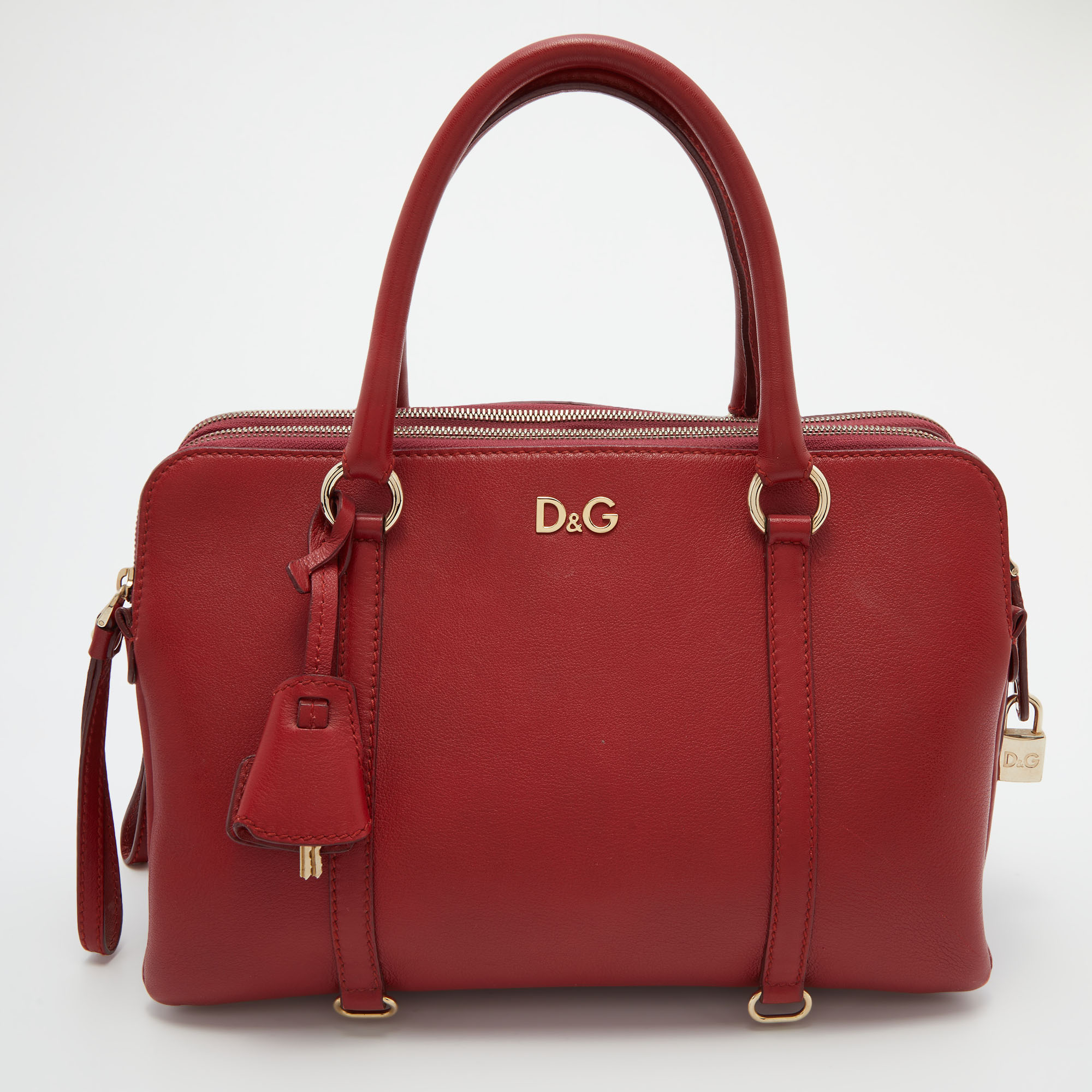 D&G Red Leather Lily Twist Laptop Bag