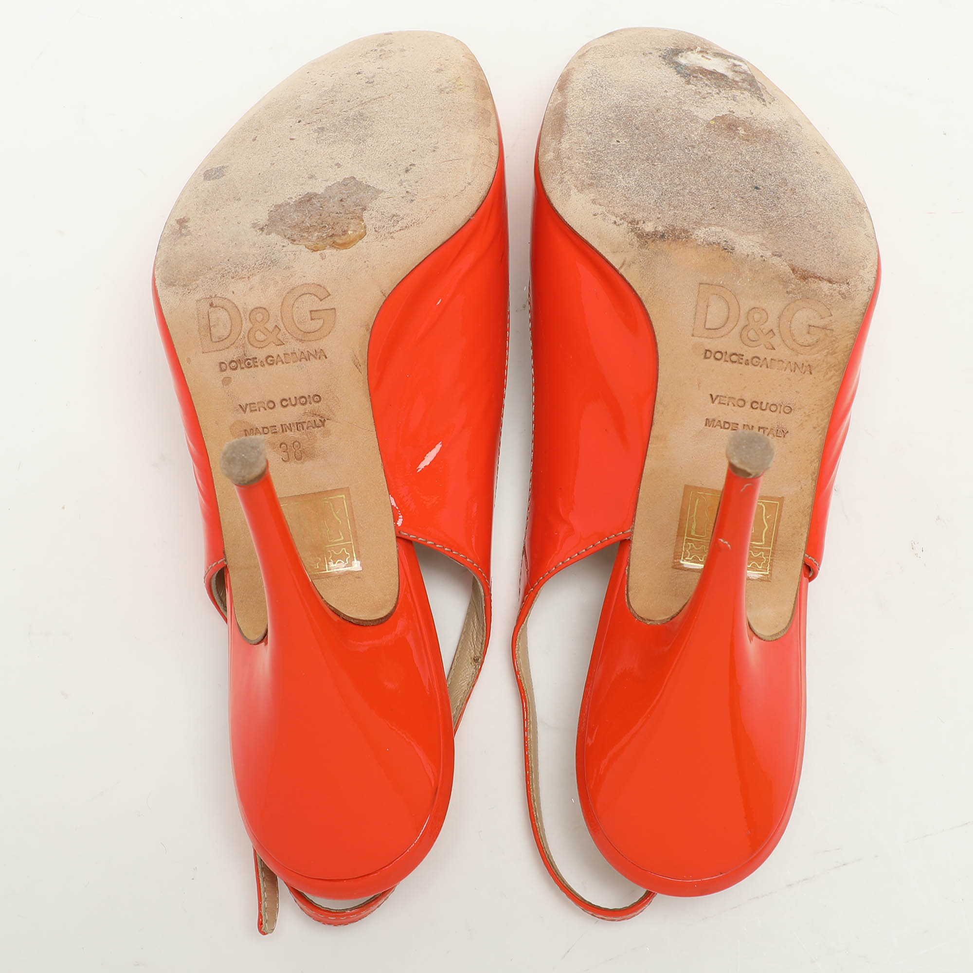 D&G Orange Patent Leather Peep Toe Slingback Sandals Size 38 