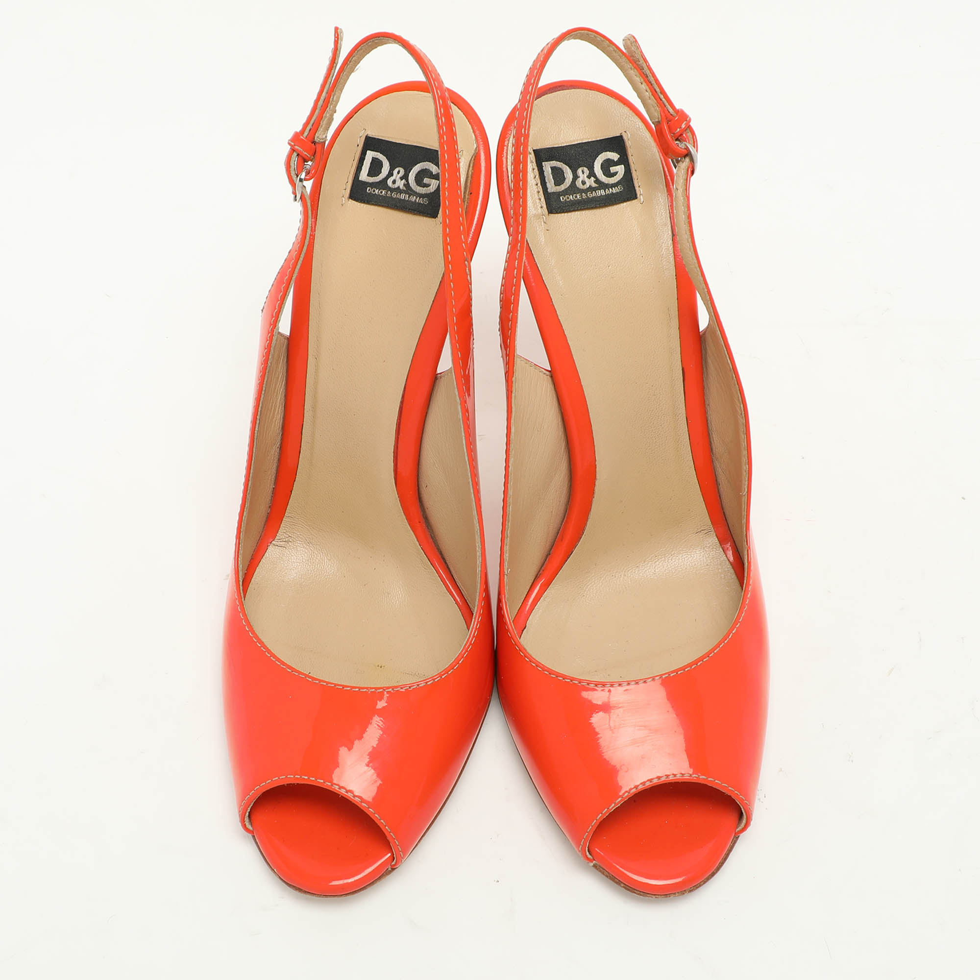 D&G Orange Patent Leather Peep Toe Slingback Sandals Size 38 