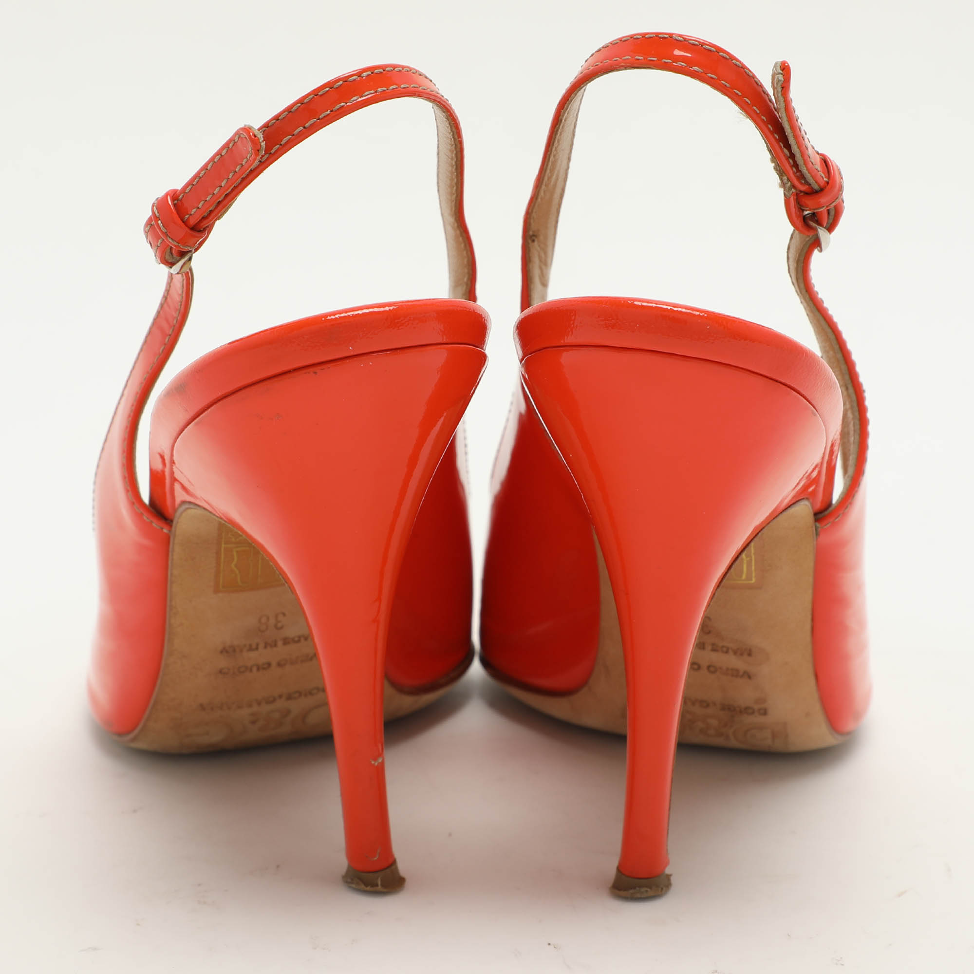 D&G Orange Patent Leather Peep Toe Slingback Sandals Size 38 