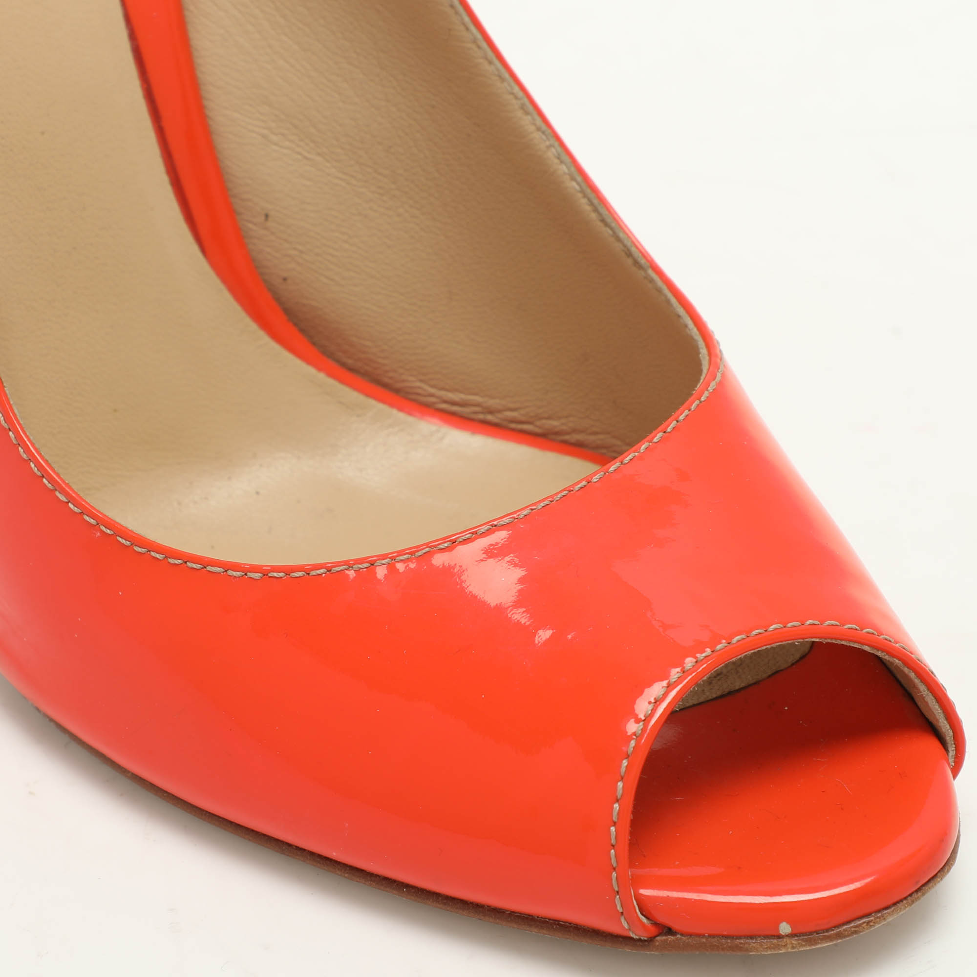 D&G Orange Patent Leather Peep Toe Slingback Sandals Size 38 