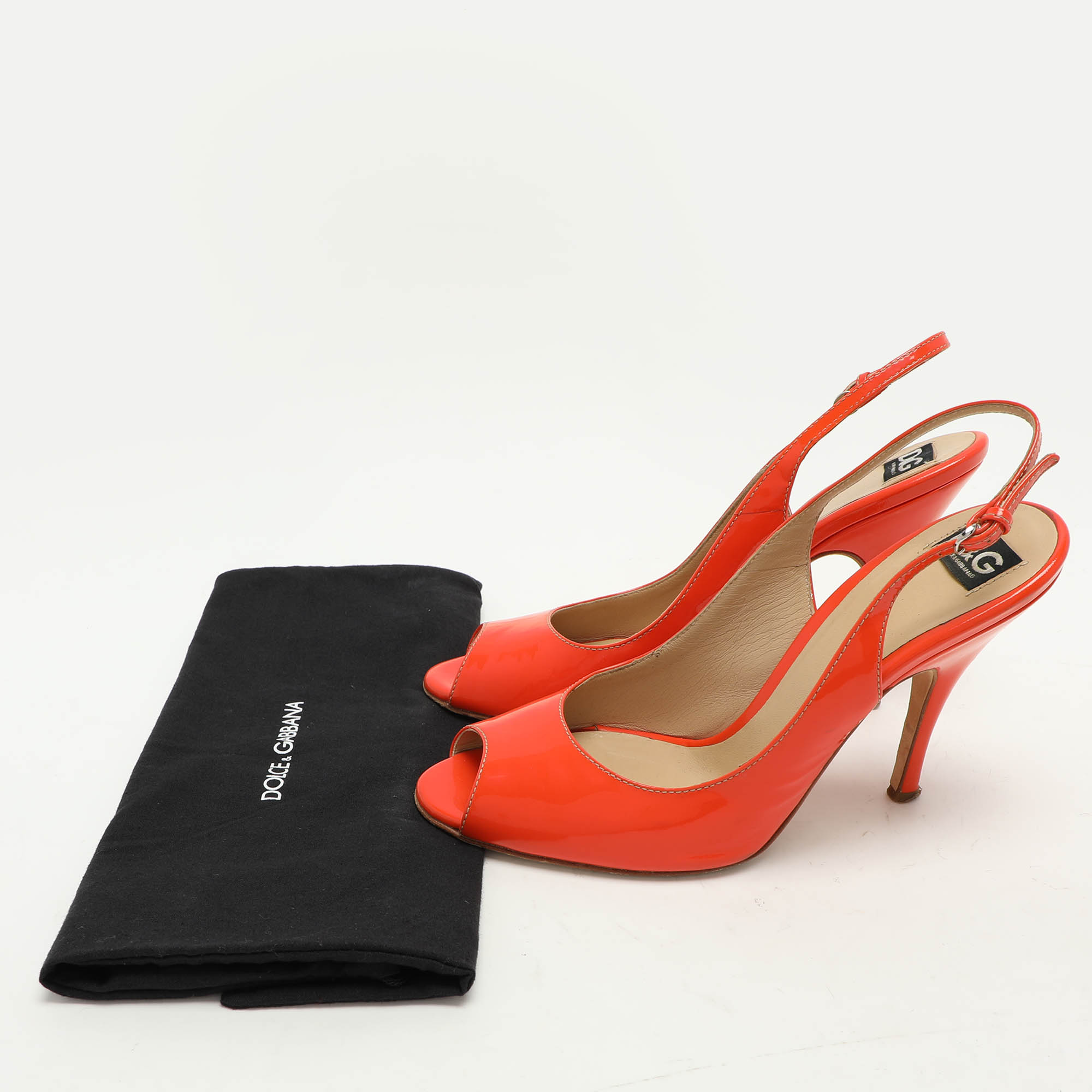 D&G Orange Patent Leather Peep Toe Slingback Sandals Size 38 