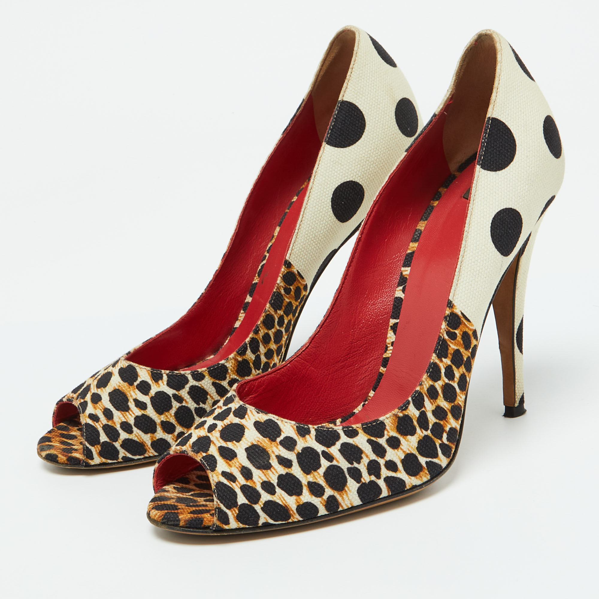 D&G Multicolor Printed Canvas Peep Toe Pumps Size 39 