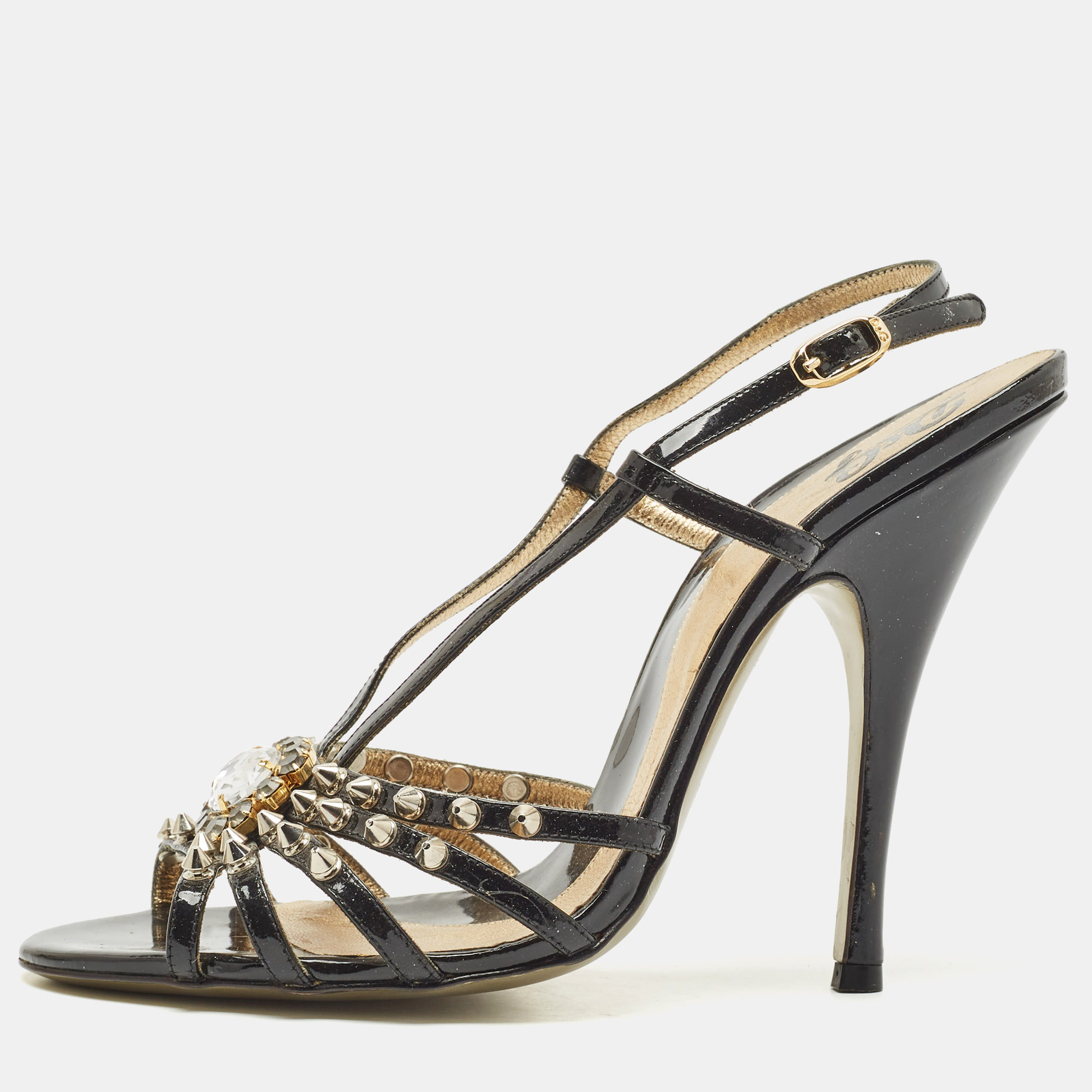 

D&G Black Patent Leather Studded Slingback Sandals Size