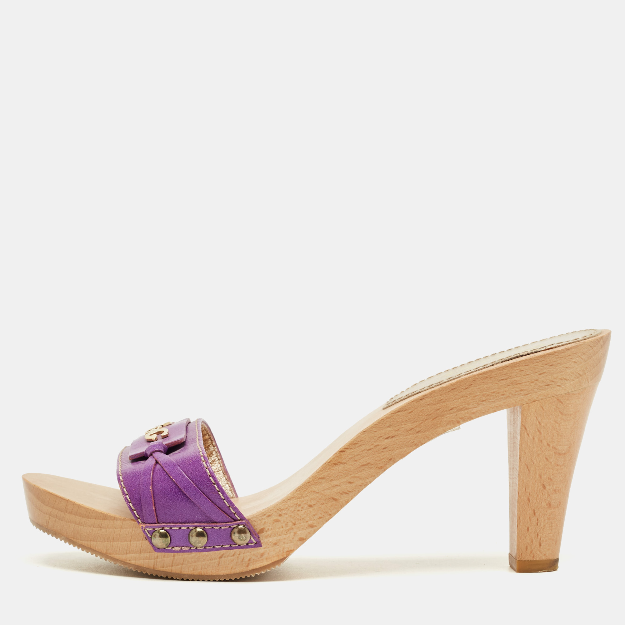 

D&G Purple Leather Platform Clogs Size