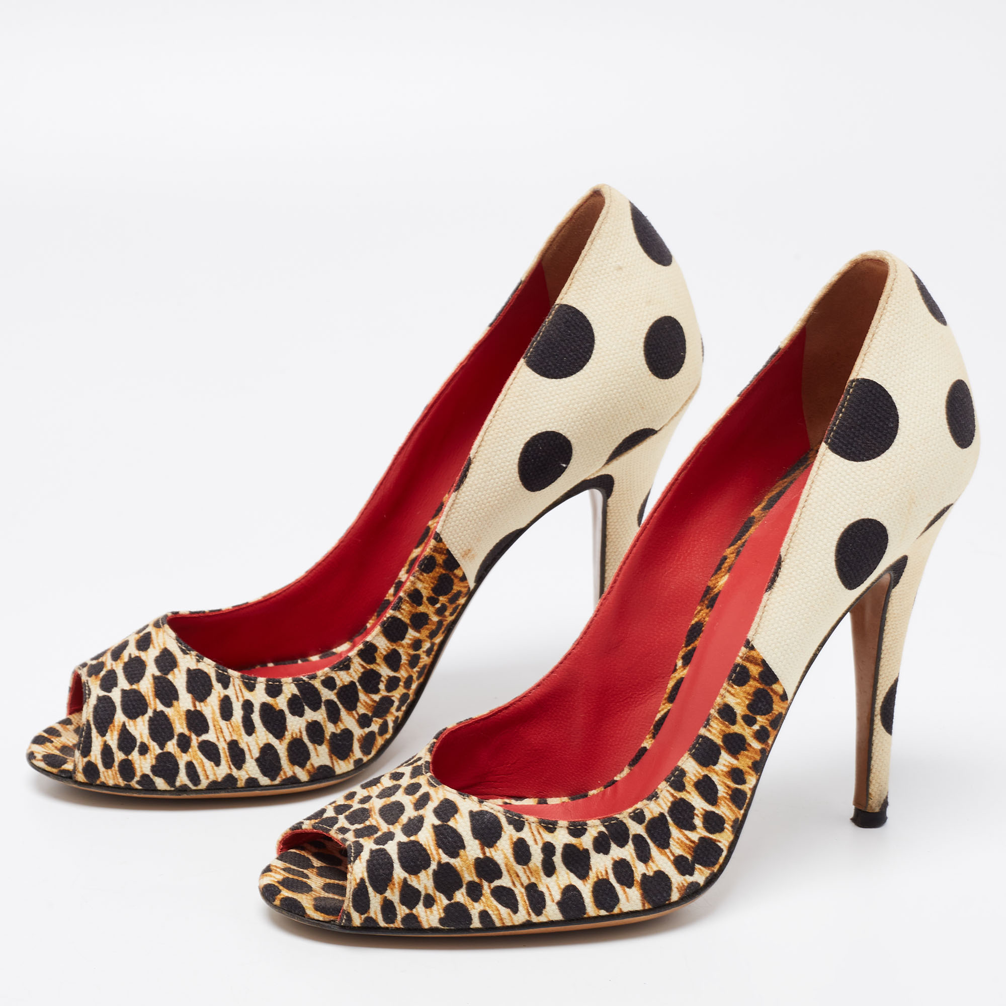 

D&G Brown/Cream Canvas Leopard Printed Peep Toe Pumps Size