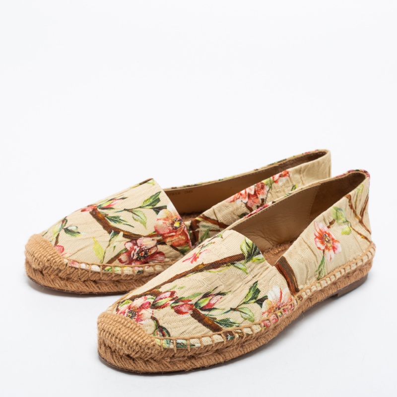 

Dolce & Gabanna Beige Floral Print Canvas Espadrilles Flats Size