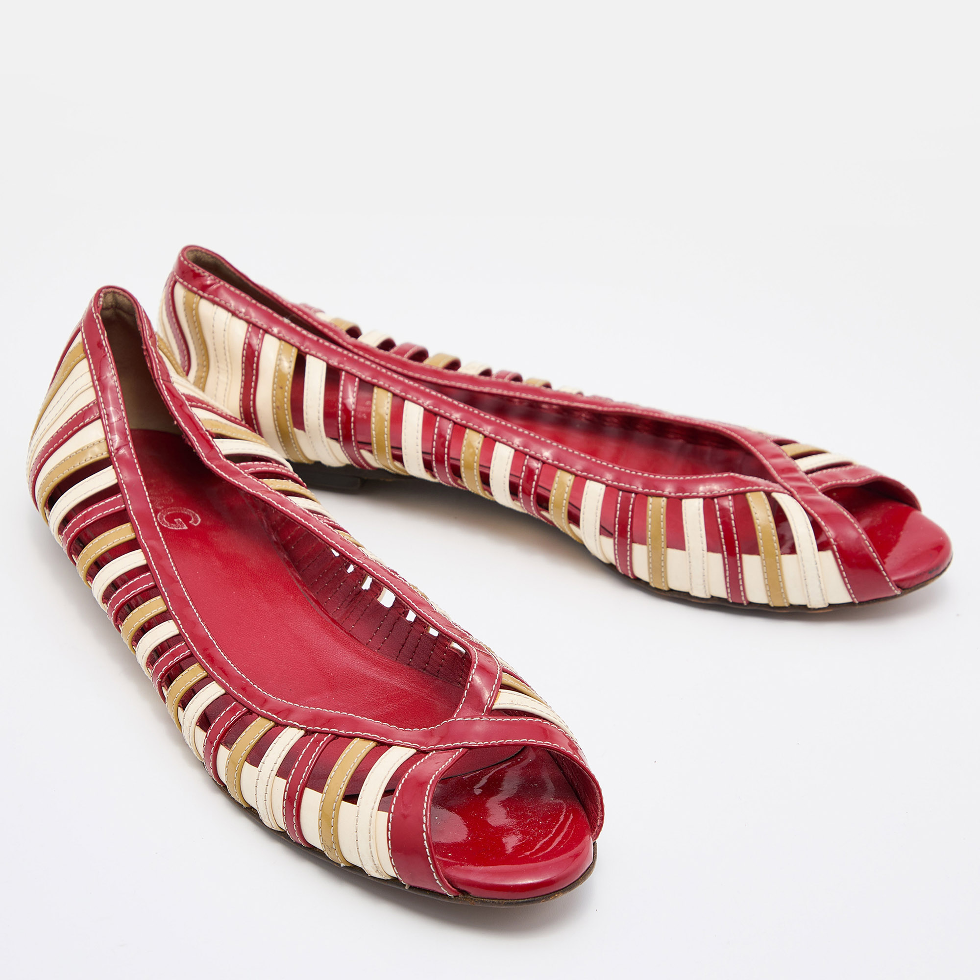 D&G Tri Color Patent Leather Open Toe Flats Size 40 
