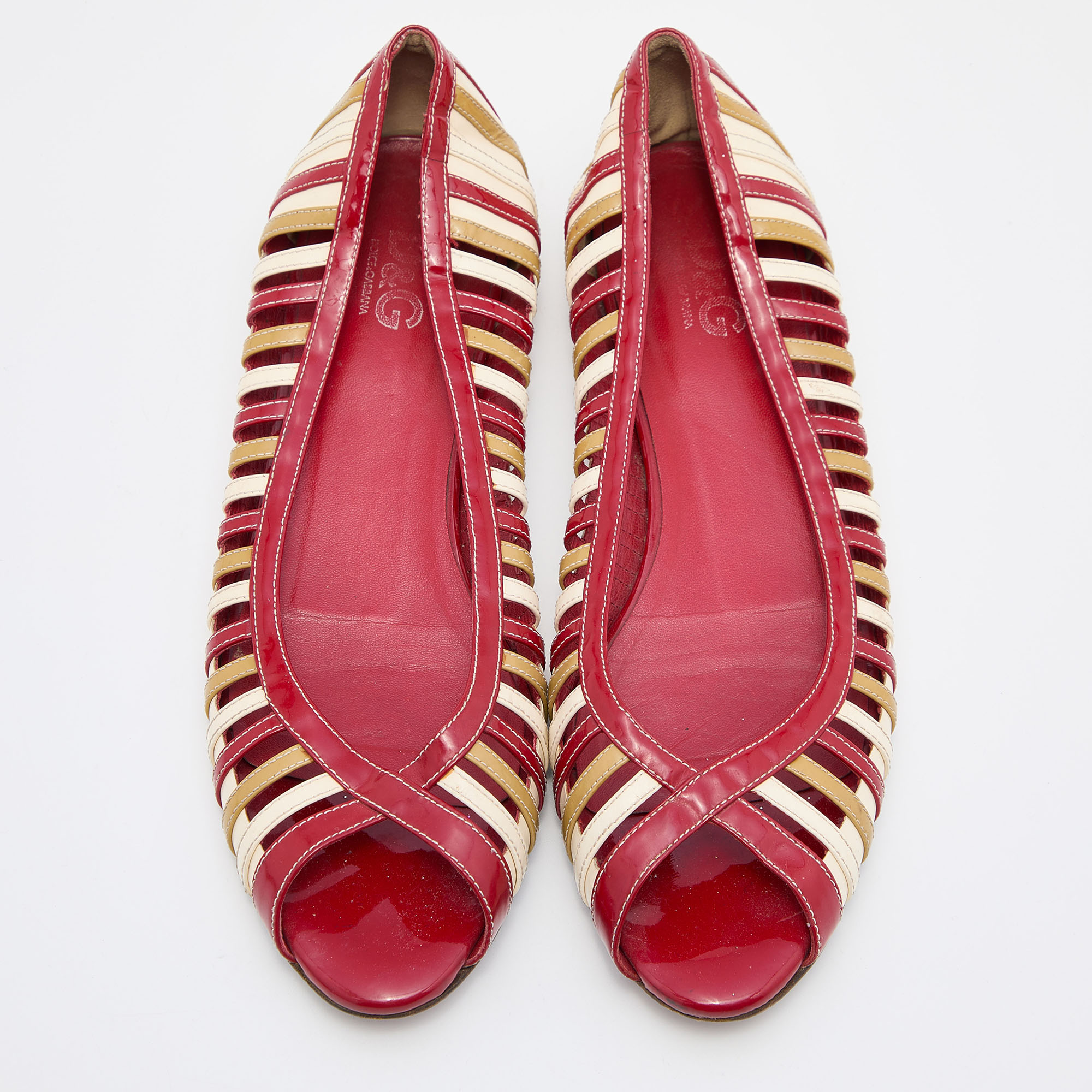 D&G Tri Color Patent Leather Open Toe Flats Size 40 