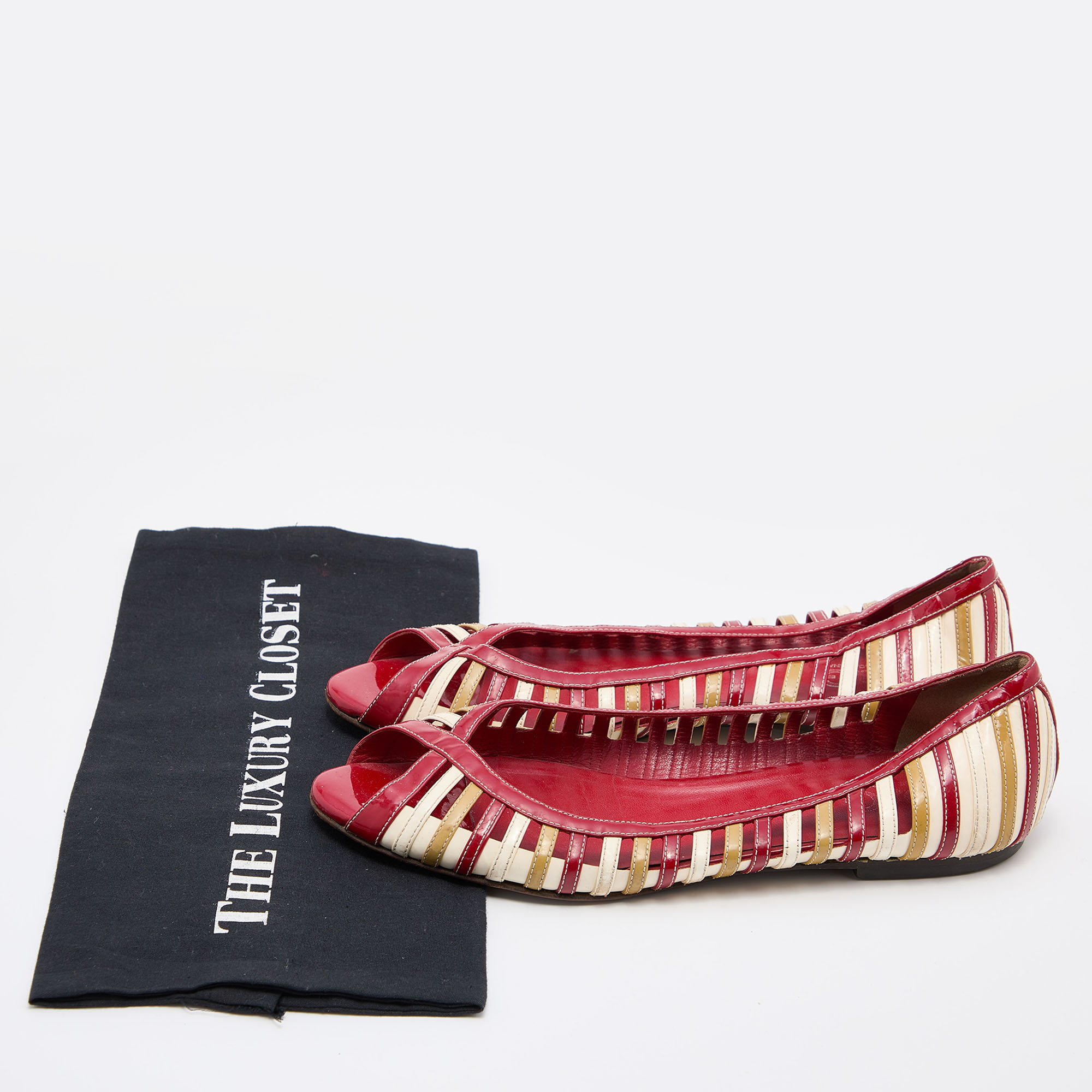 D&G Tri Color Patent Leather Open Toe Flats Size 40 