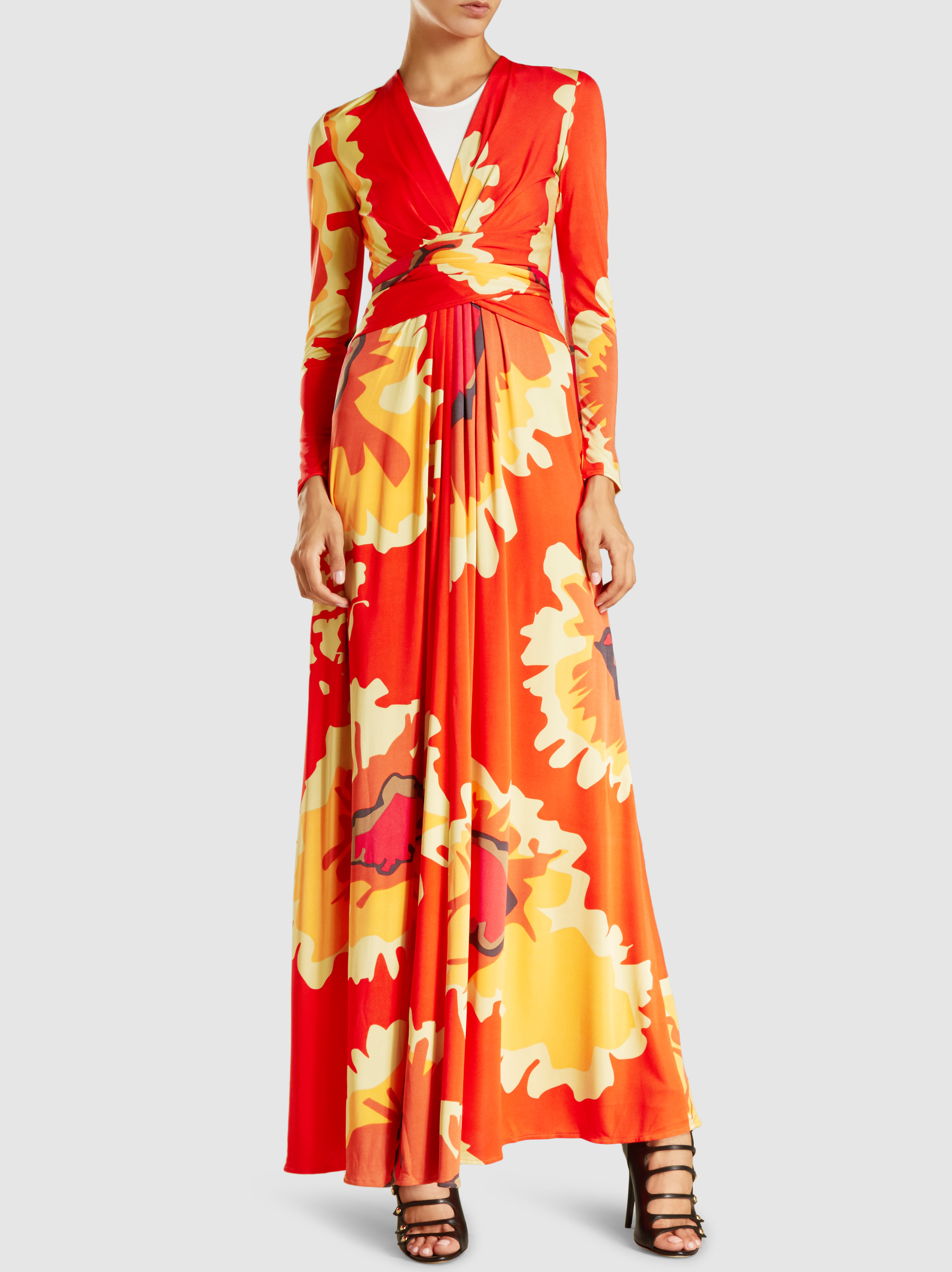 

Dhela Orange Floral Silk-Blend Maxi Dress Size US 4