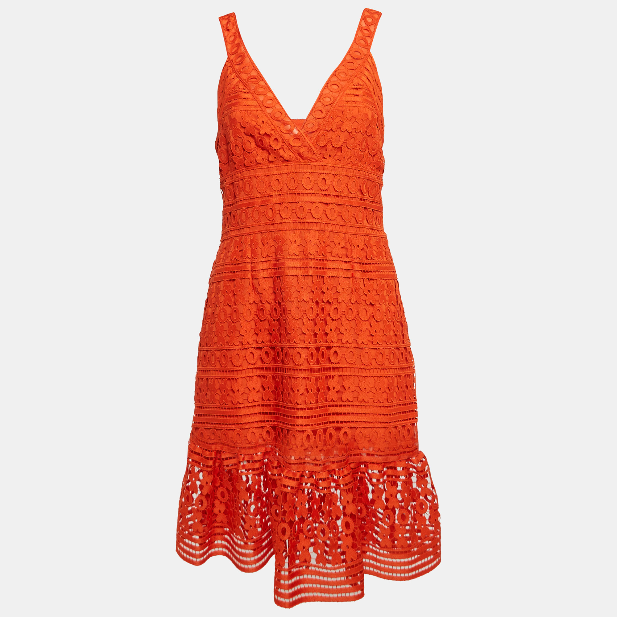 

Diane Von Furstenberg Orange Guipure Lace Tiana Sleeveless Dress M