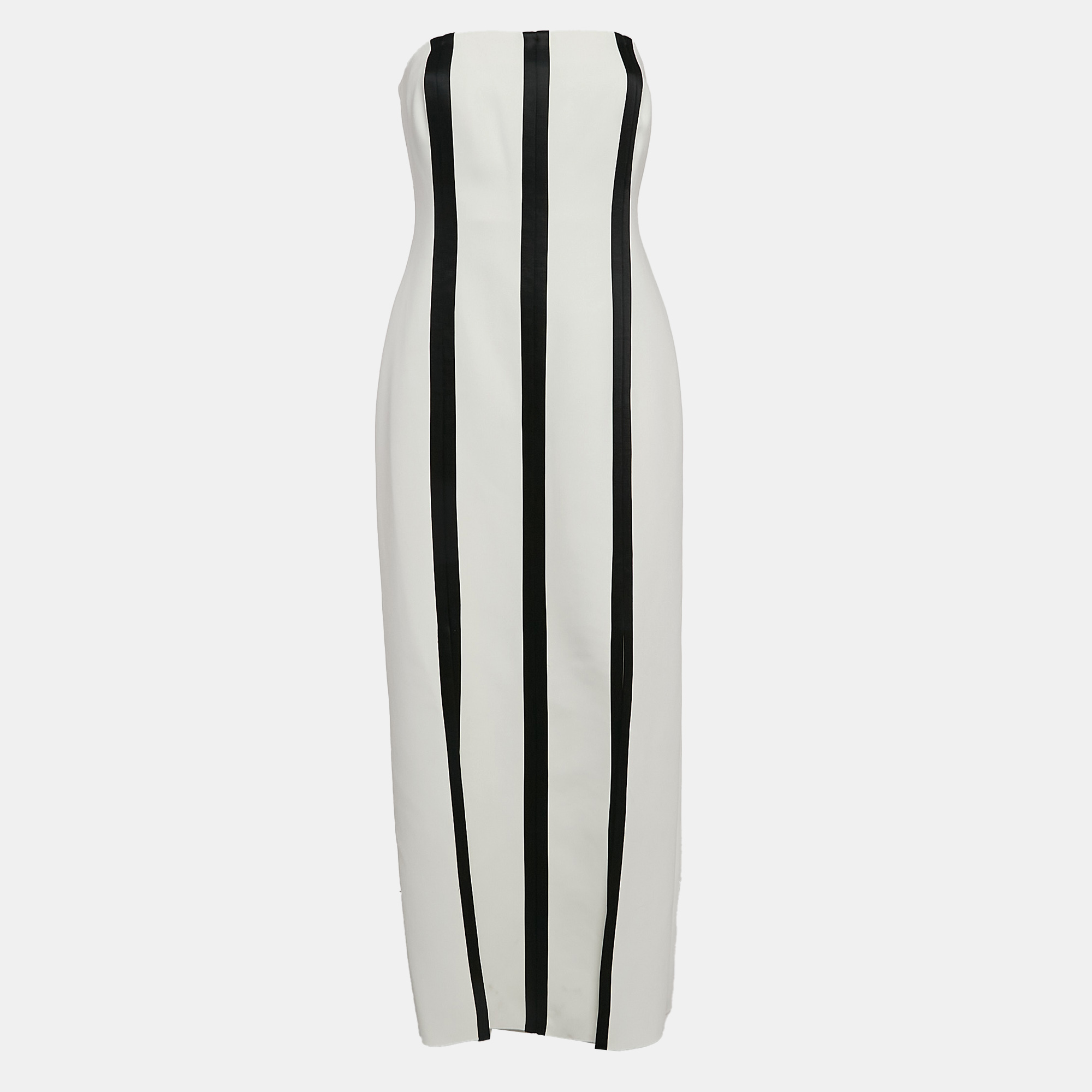 

Diane Von Furstenberg White/Black Stripe Stretch Cotton Strapless Structured Midi Dress M