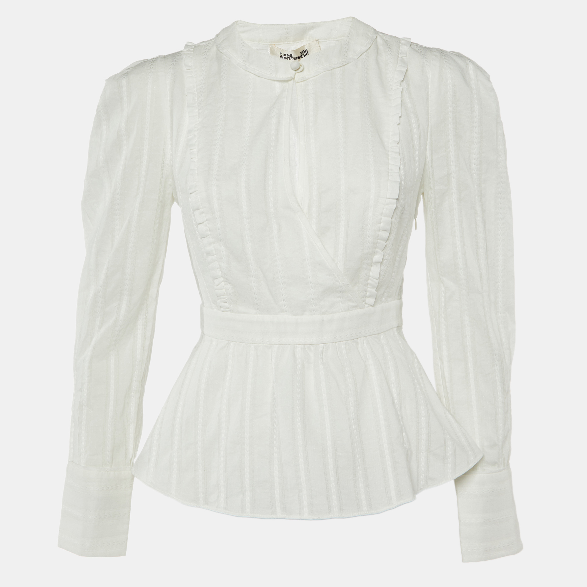 

Diane Von Furstenberg White Cotton Erin Peplum Top S