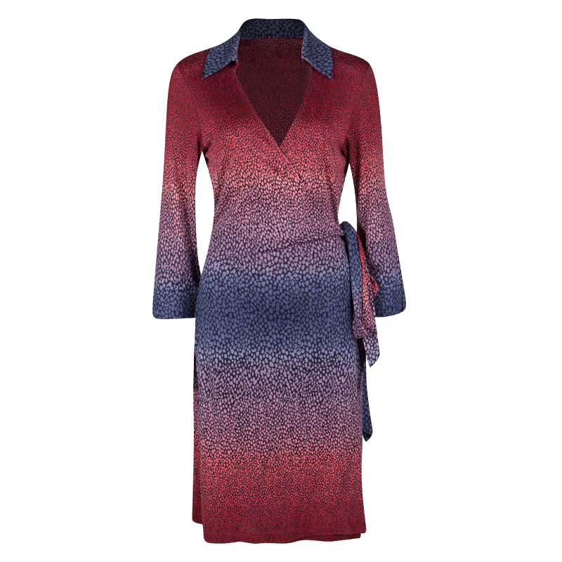 Pre Owned Diane Von Furstenberg Ophelia Printed Silk Jersey Justin Wrap Dress L