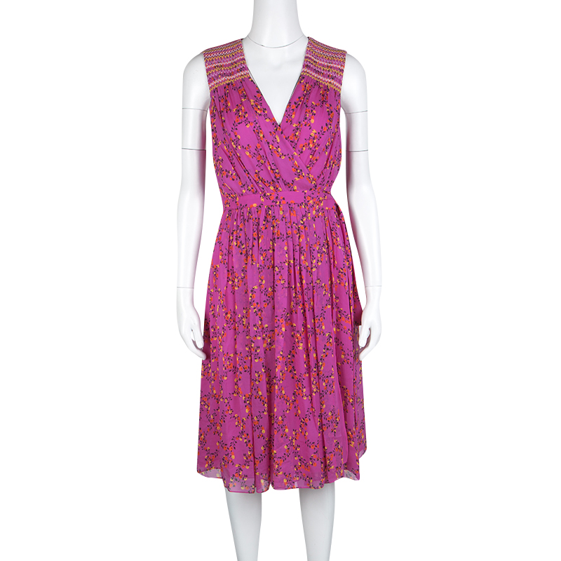 

Diane Von Furstenberg Shalamar Pink Floral Printed Silk Sleeveless Bali Wrap Dress