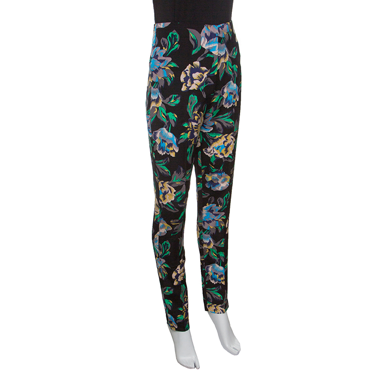 

Diane Von Furstenberg Black Floral Printed Benton High Waist Skinny Pants