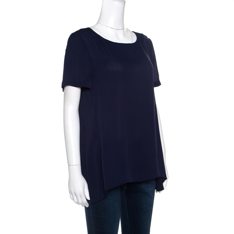 

Diane Von Furstenberg Navy Blue Silk Short Sleeve Maggy Top