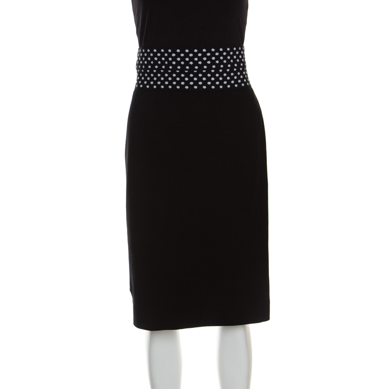Pre Owned Diane Von Furstenberg Black Dotted Wasitband Detail Elsa Skirt S